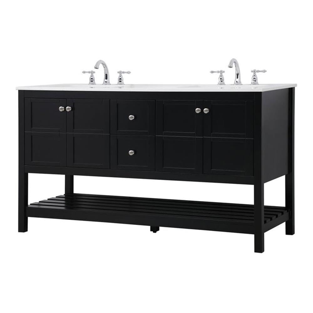 Elegant Decor Theo 60 Steel And Solid Wood Single Bathroom Vanity In Black