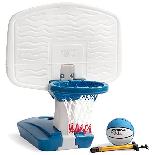 Simplay3 Pooltime Basketball Hoop Game Set For Swimming Pools, Includes Ball, Pump And Net- Blue, Ages 8+, Made In The Usa