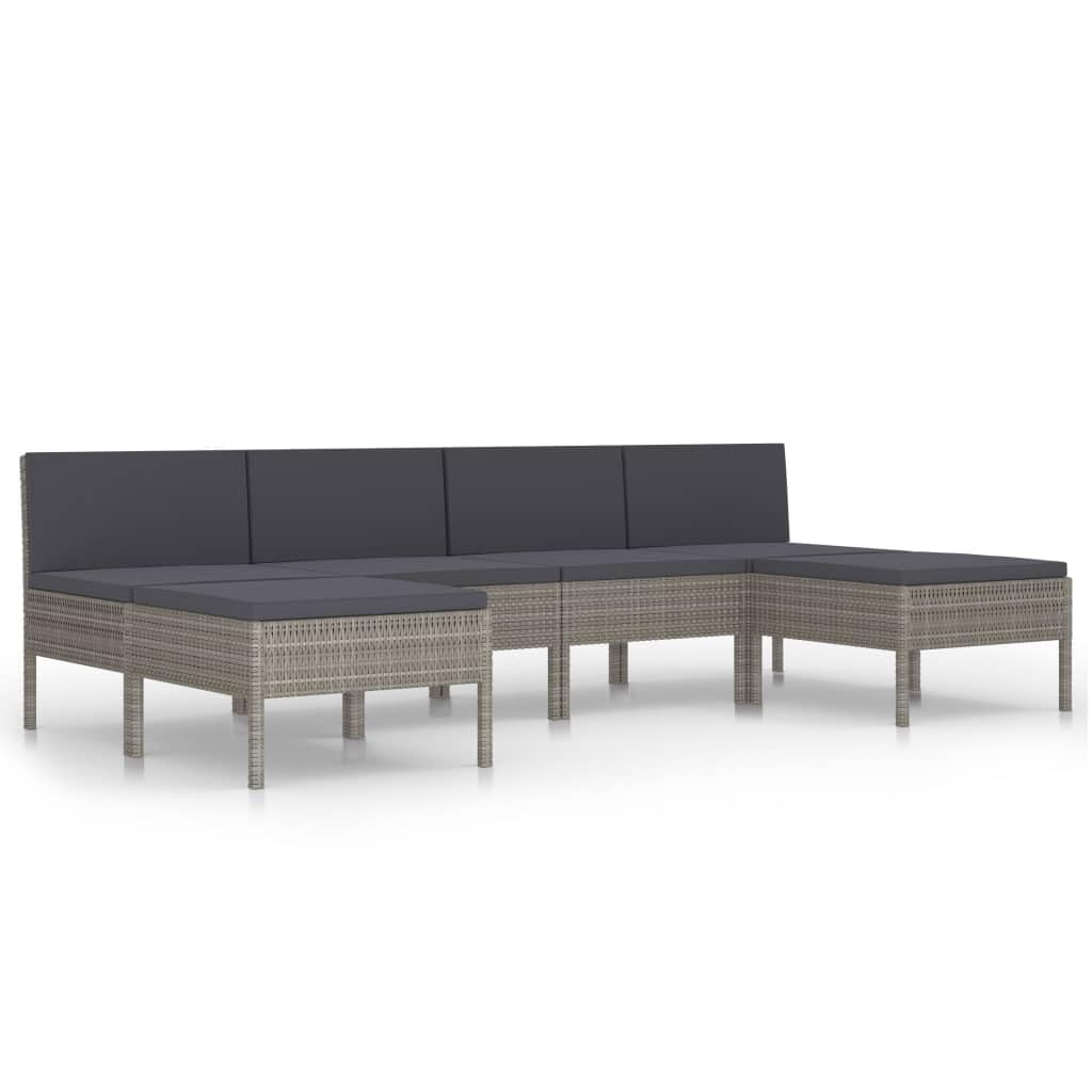vidaXL 6 Piece Garden Lounge Set with Cushions Poly Rattan Gray