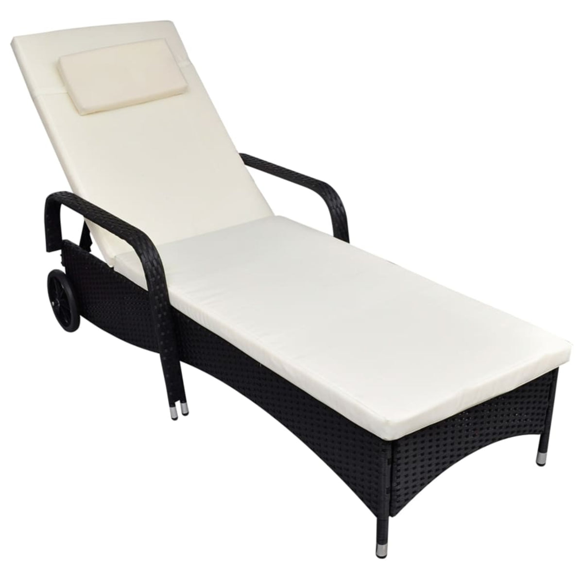 Vidaxl Sun Lounger With Cushion & Wheels Poly Rattan Black