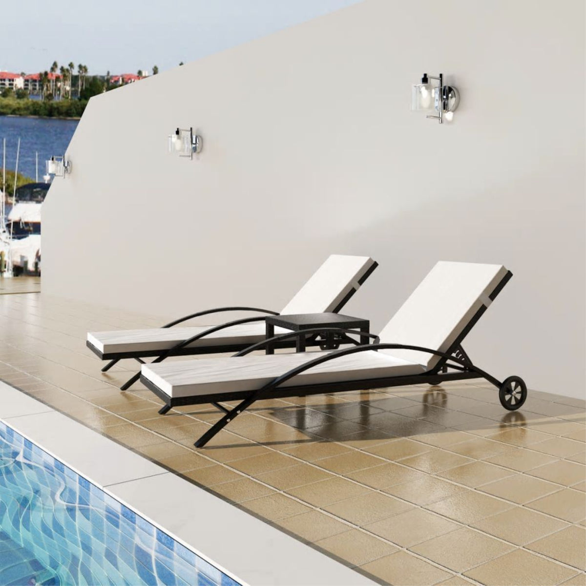 Vidaxl Sun Loungers With Table Poly Rattan Black