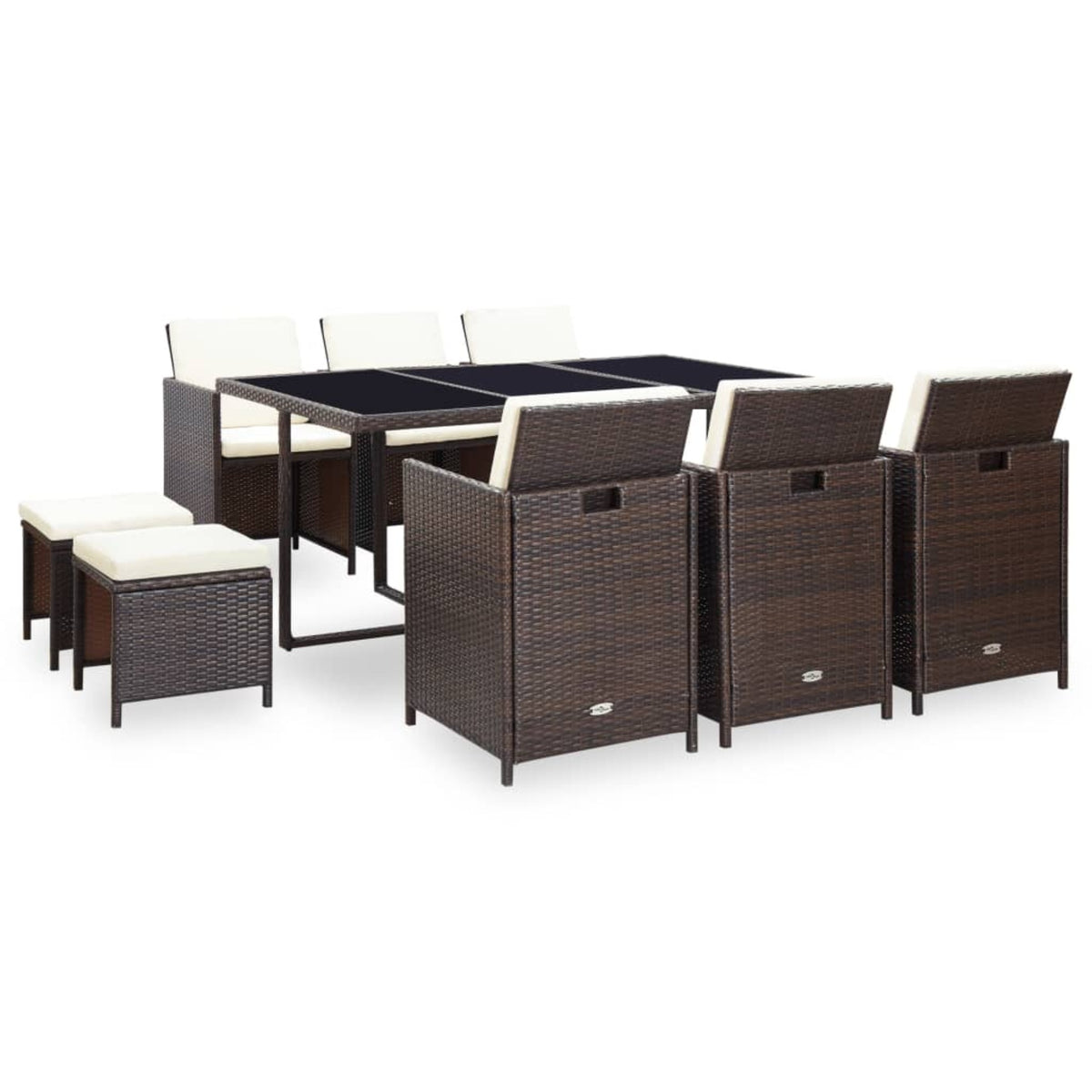 Vidaxl 11 Piece Outdoor Dining Set With Cushions Poly Rattan Brown