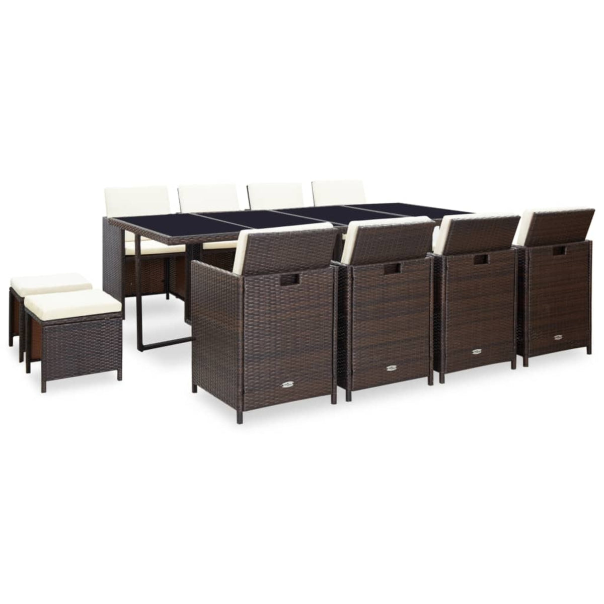 Vidaxl 13 Piece Outdoor Dining Set With Cushions Poly Rattan Brown