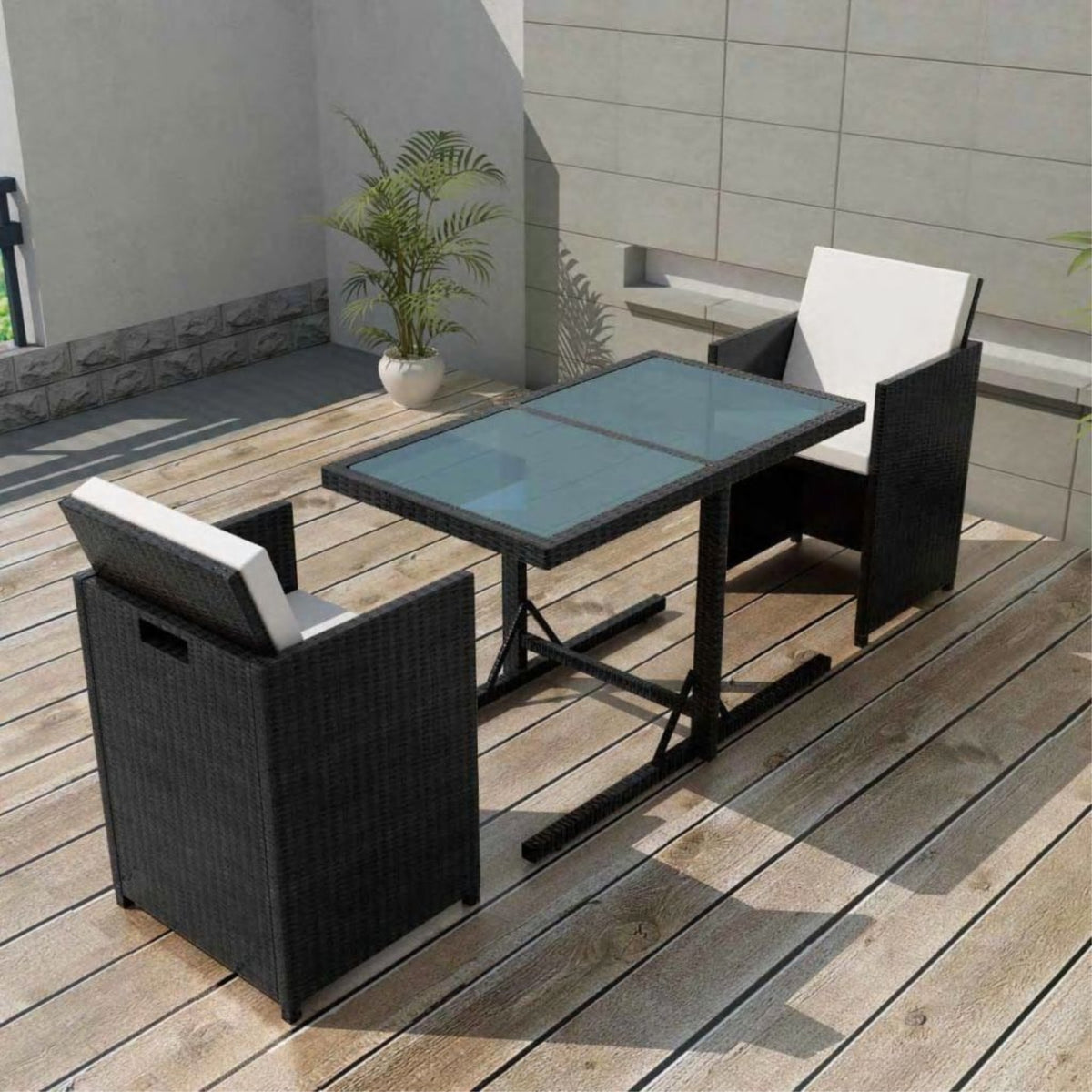 Vidaxl 3 Piece Bistro Set With Cushions Poly Rattan Black
