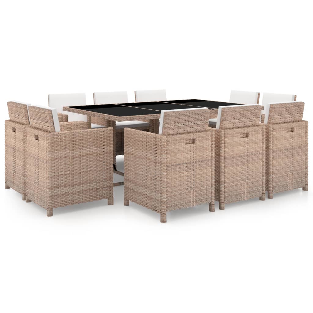 Vidaxl 11 Piece Patio Dining Set With Cushions Poly Rattan Beige