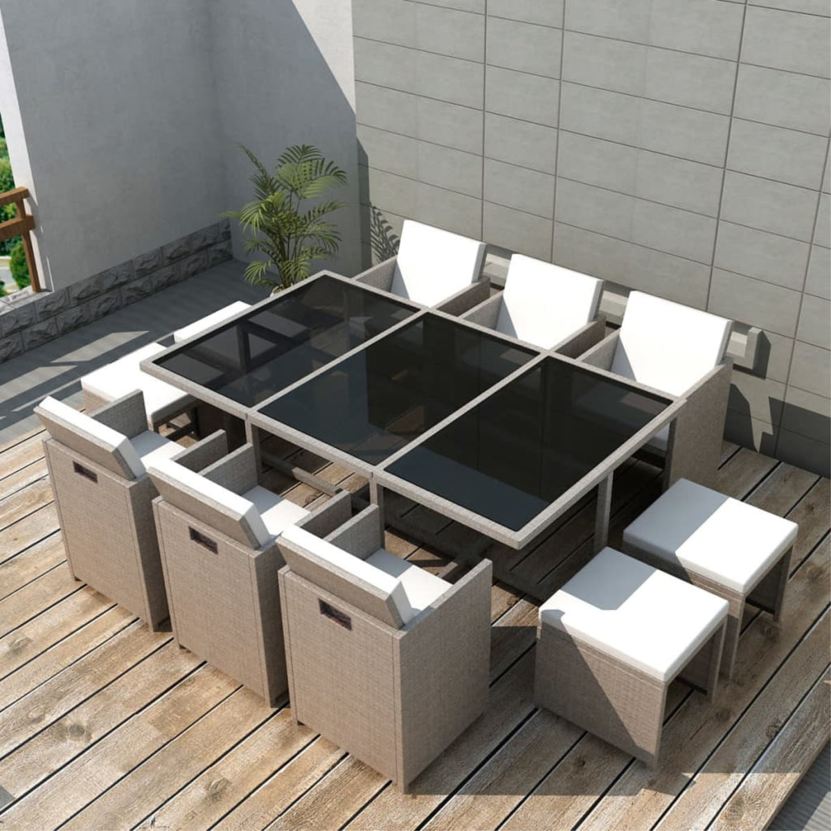 Vidaxl 11 Piece Outdoor Dining Set With Cushions Poly Rattan Beige