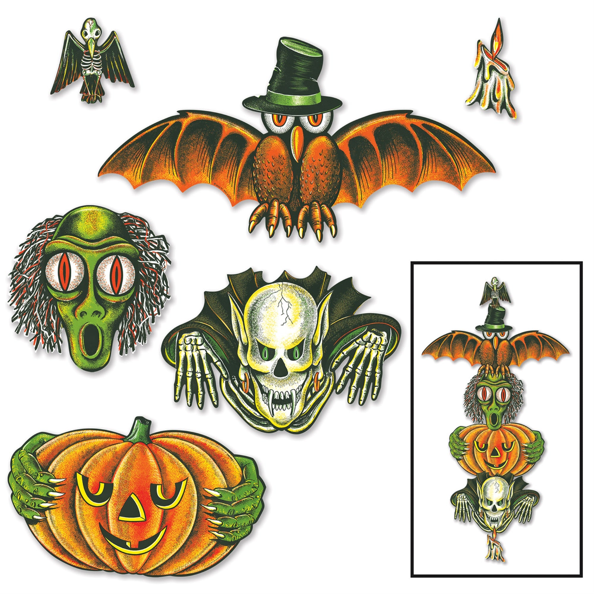 Vintage Halloween Totem Pole Cutouts, (Pack Of 12)
