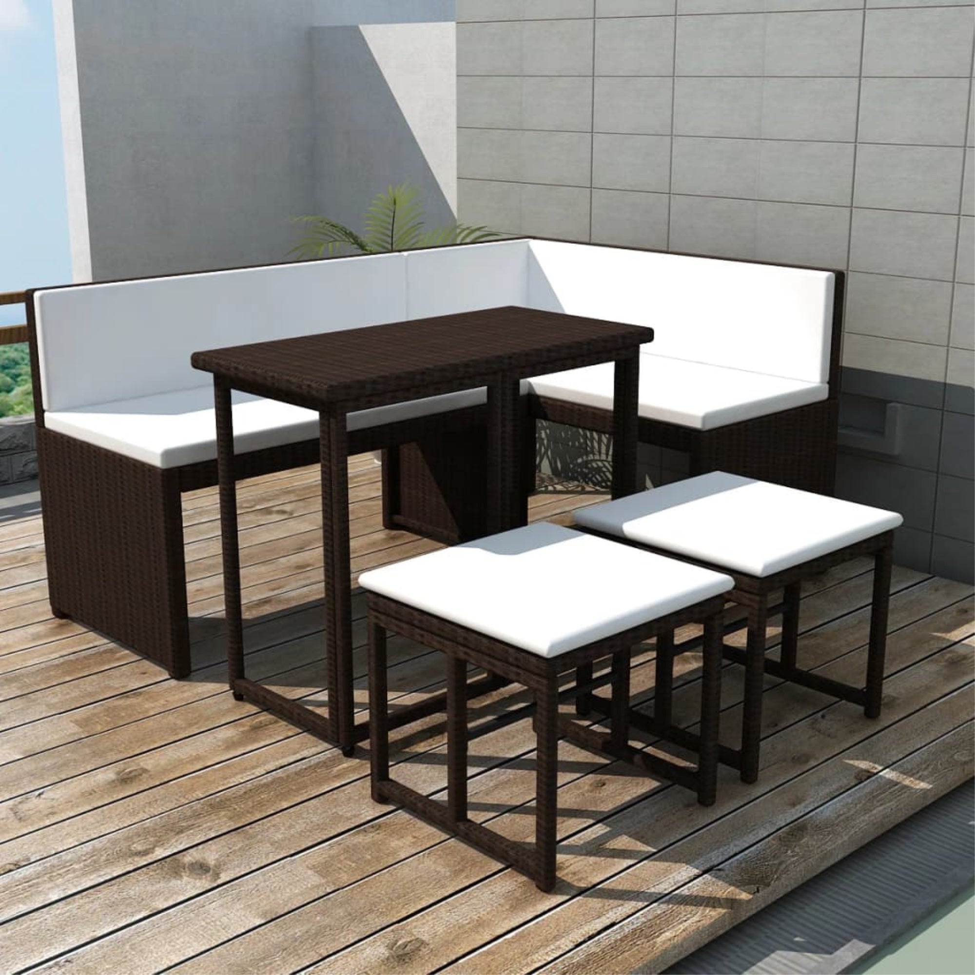 Vidaxl 5 Piece Outdoor Dining Set Steel Poly Rattan Brown