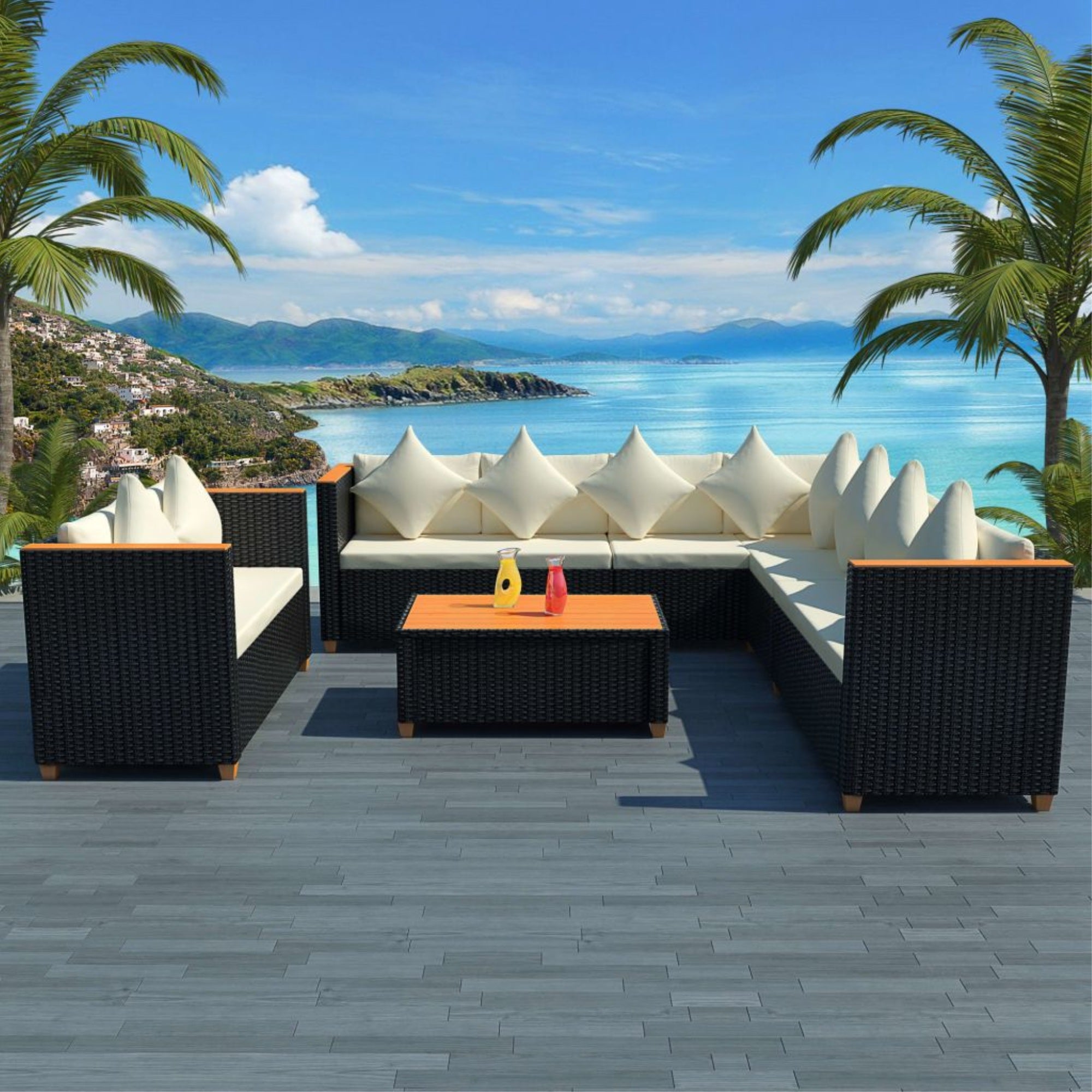 vidaXL 6 Piece Garden Lounge Set with Cushions Poly Rattan Black