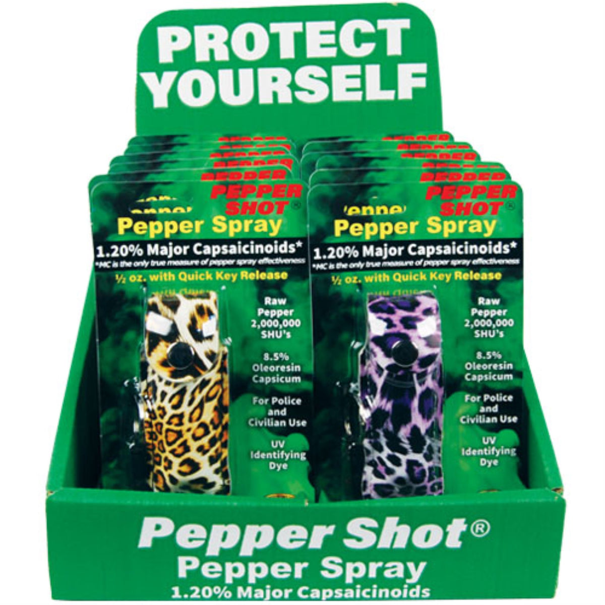 12 Pepper Shot 1.2% Mc Ps-Lh-Fashion Sprays 3 Lbw, 2 Lbp, 3 Lbo, 2  Cby, 2 Cbp With Counter Display