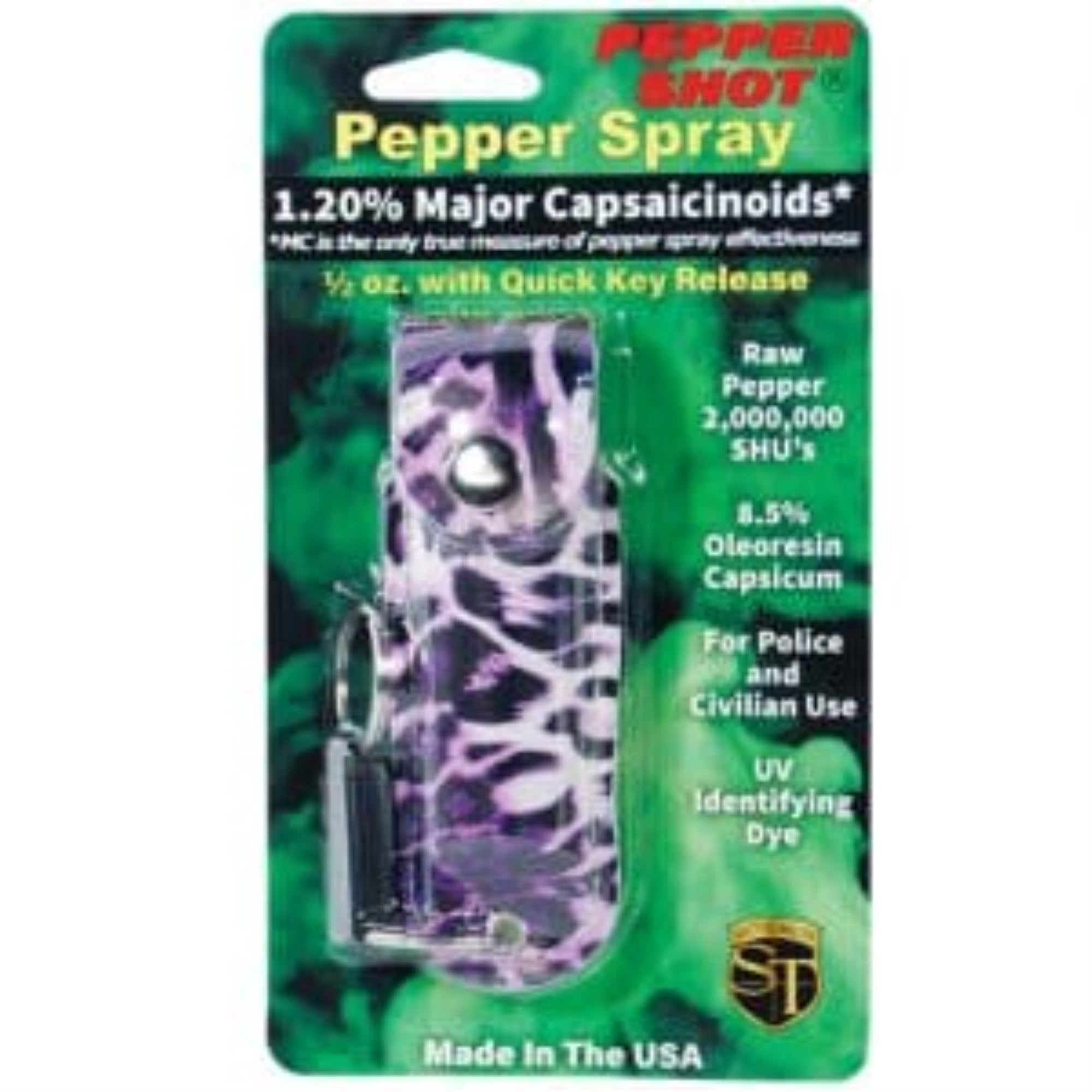 Pepper Shot 1.2% MC 1/2 oz Halo Holster Leopard Black/Purple