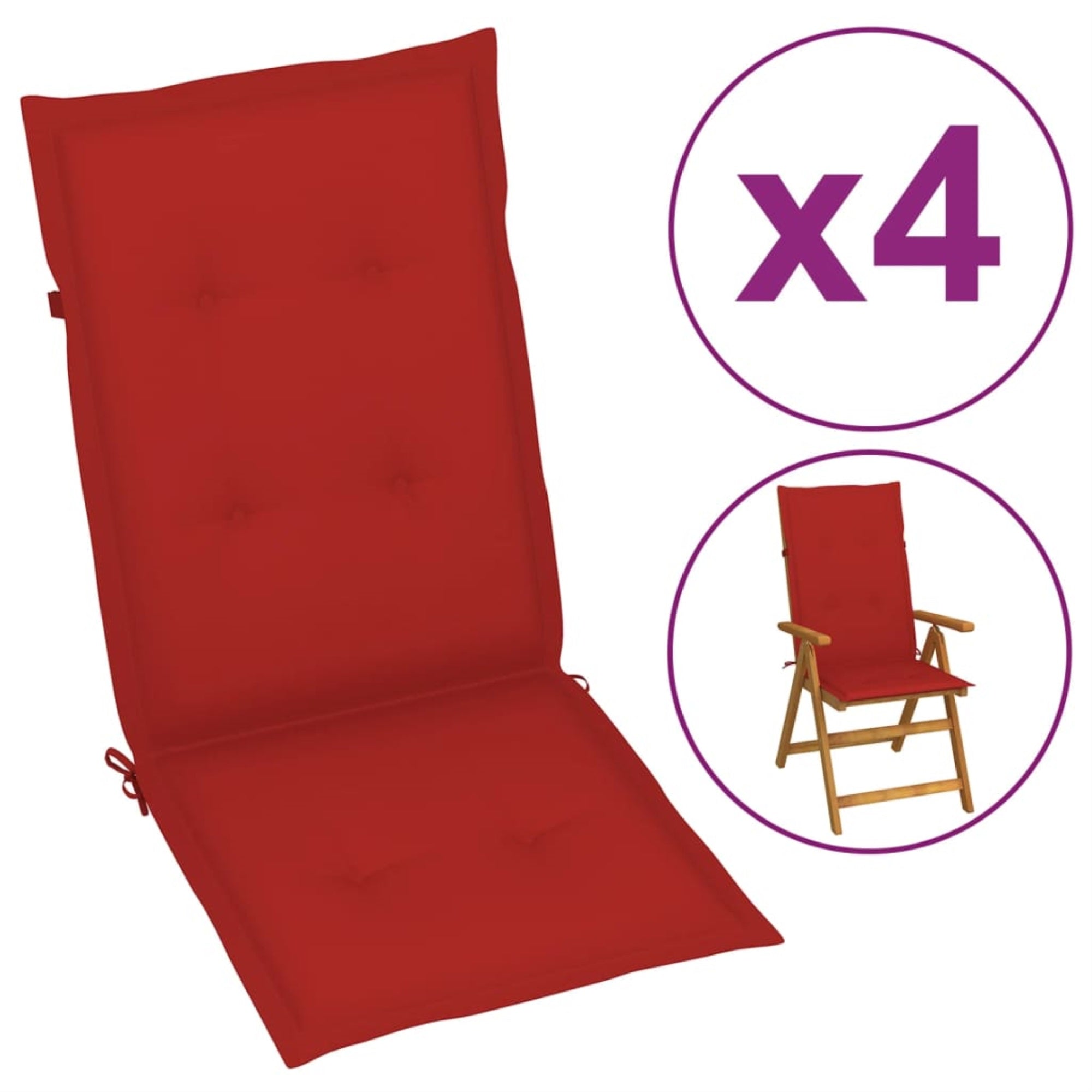 Vidaxl Garden Chair Cushions 4 Pcs Red 47.2'X19.7'X1.2'