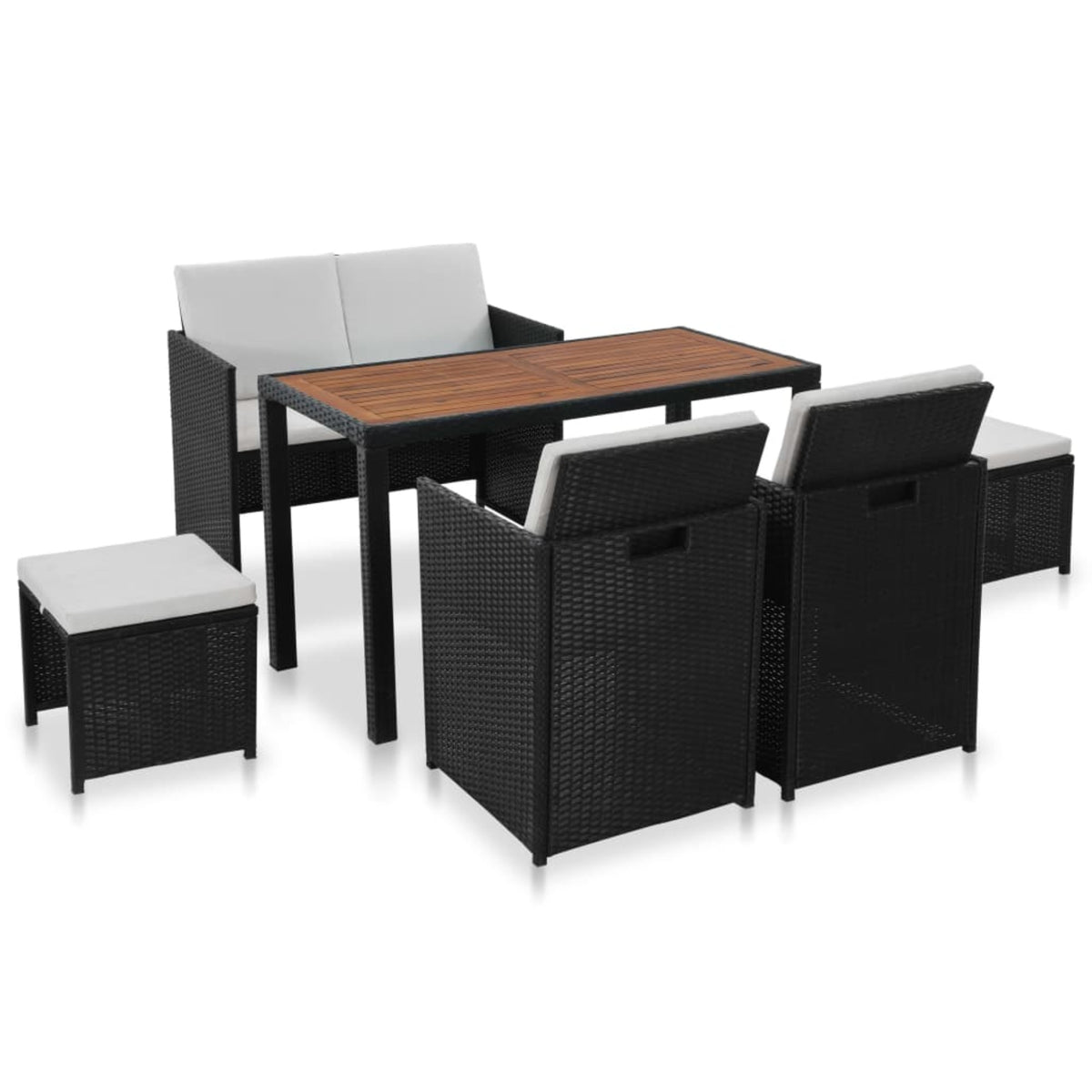 Vidaxl 6 Piece Outdoor Dining Set Poly Rattan And Acacia Wood Black