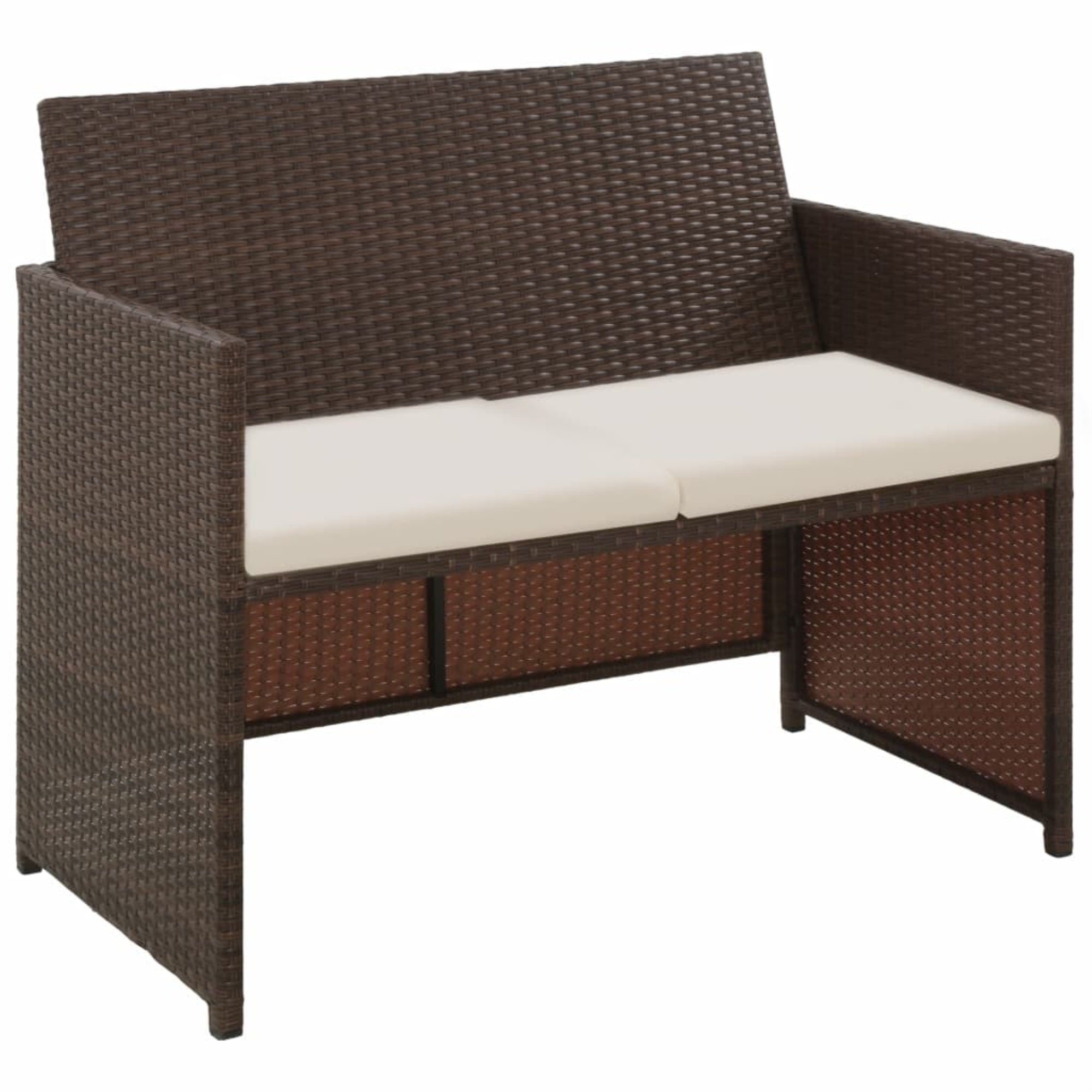 vidaXL 2 Seater Garden Sofa with Cushions Brown Poly Rattan