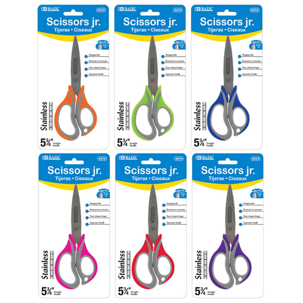 Bazic 5-3/4' Two-Tone Soft Grip Kid'S Scissors /Case Qty - 144