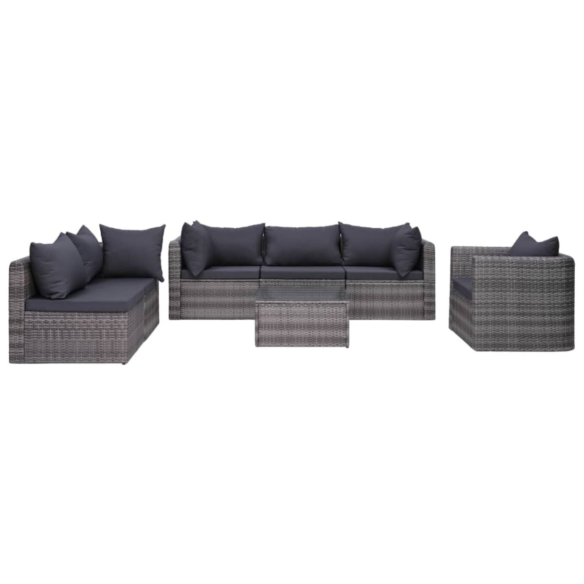 Vidaxl 7 Piece Garden Sofa Set With Cushions & Pillows Poly Rattan Gray