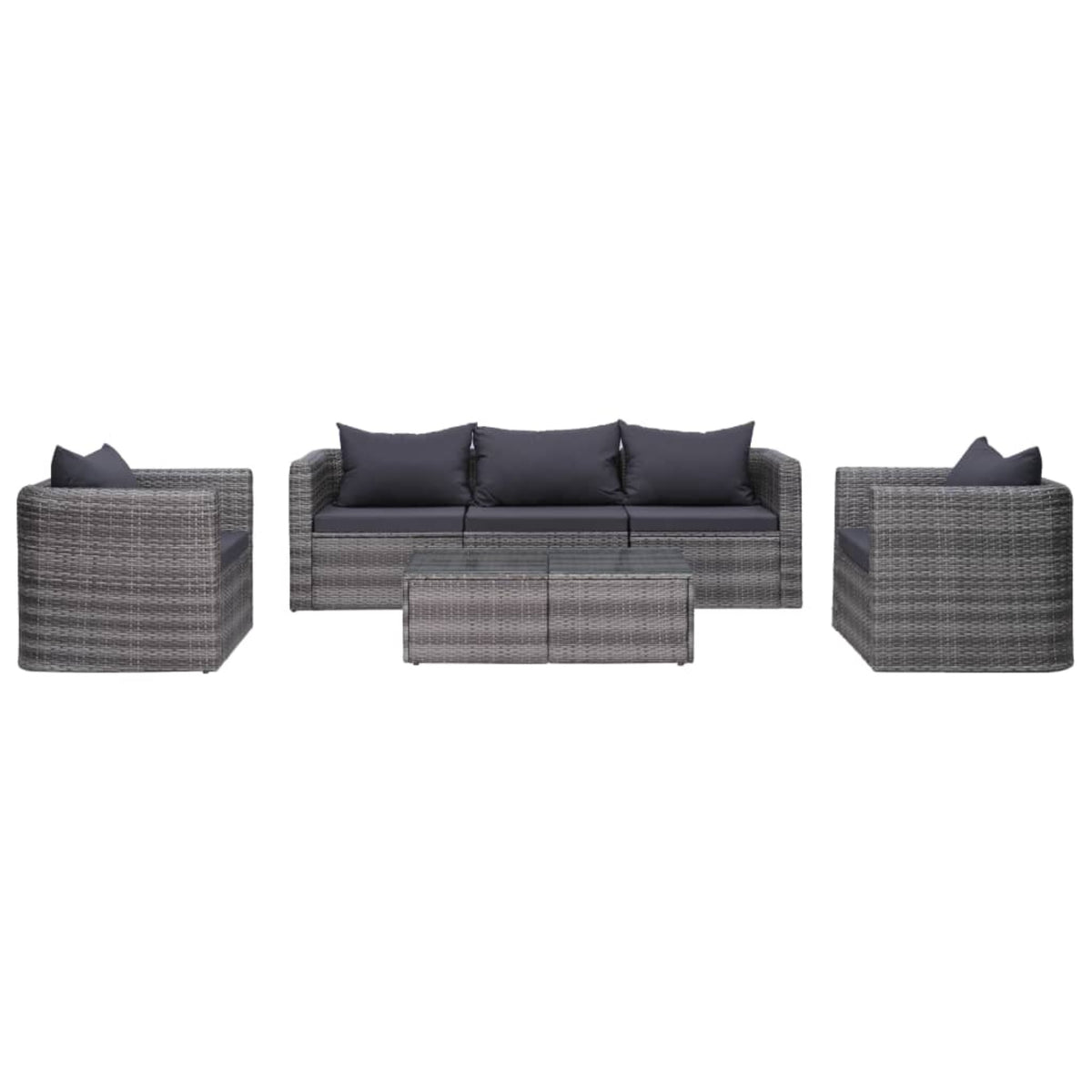 Vidaxl 6 Piece Garden Sofa Set With Cushions & Pillows Poly Rattan Gray