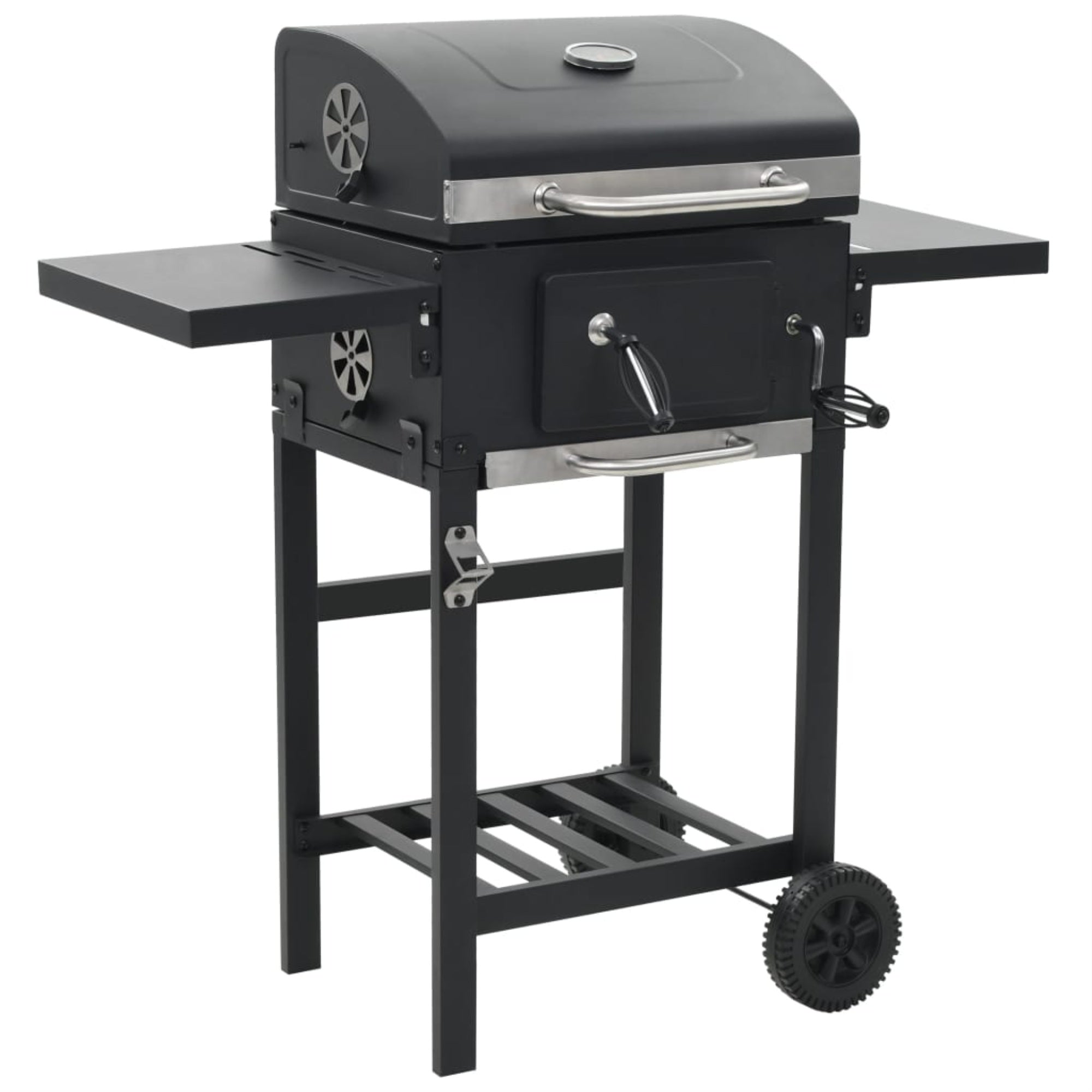 Vidaxl Charcoal-Fueled Bbq Grill With Bottom Shelf Black