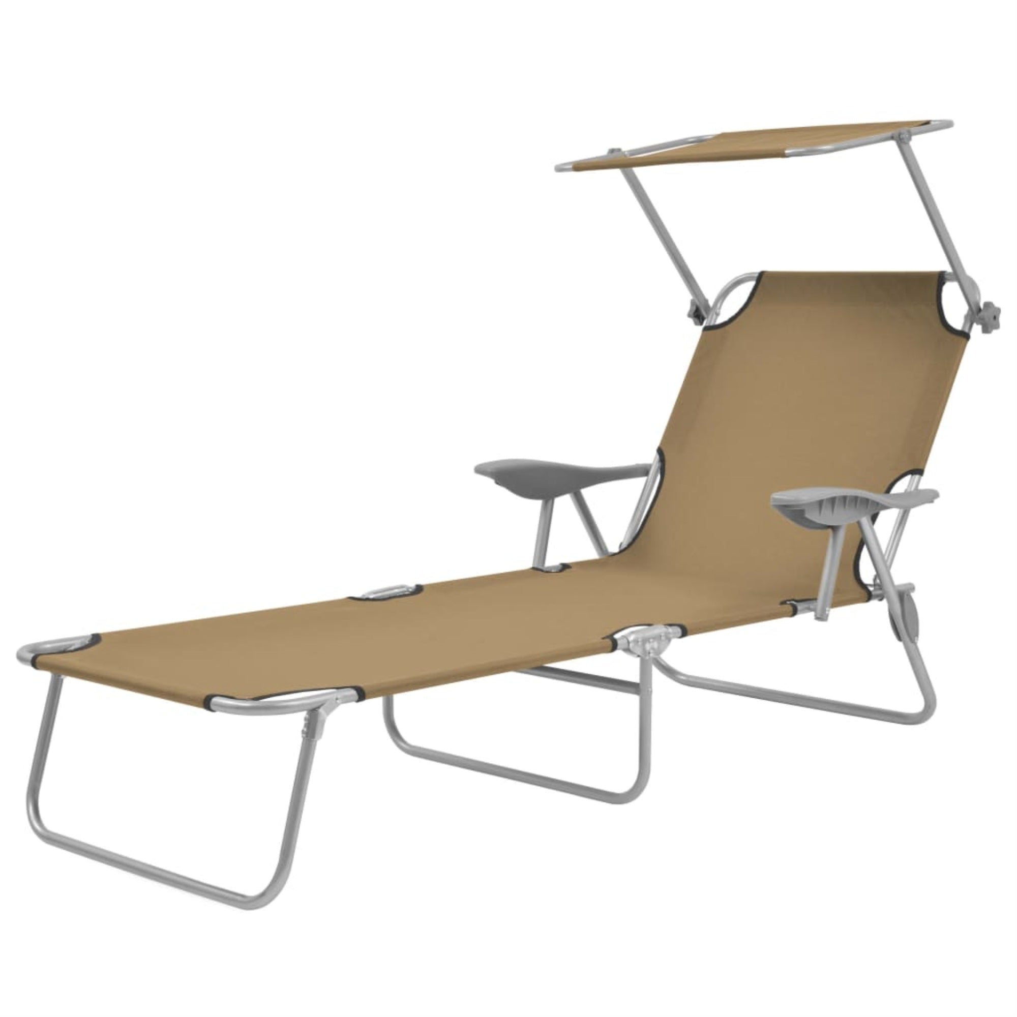 Vidaxl Folding Sun Lounger With Canopy Steel Taupe