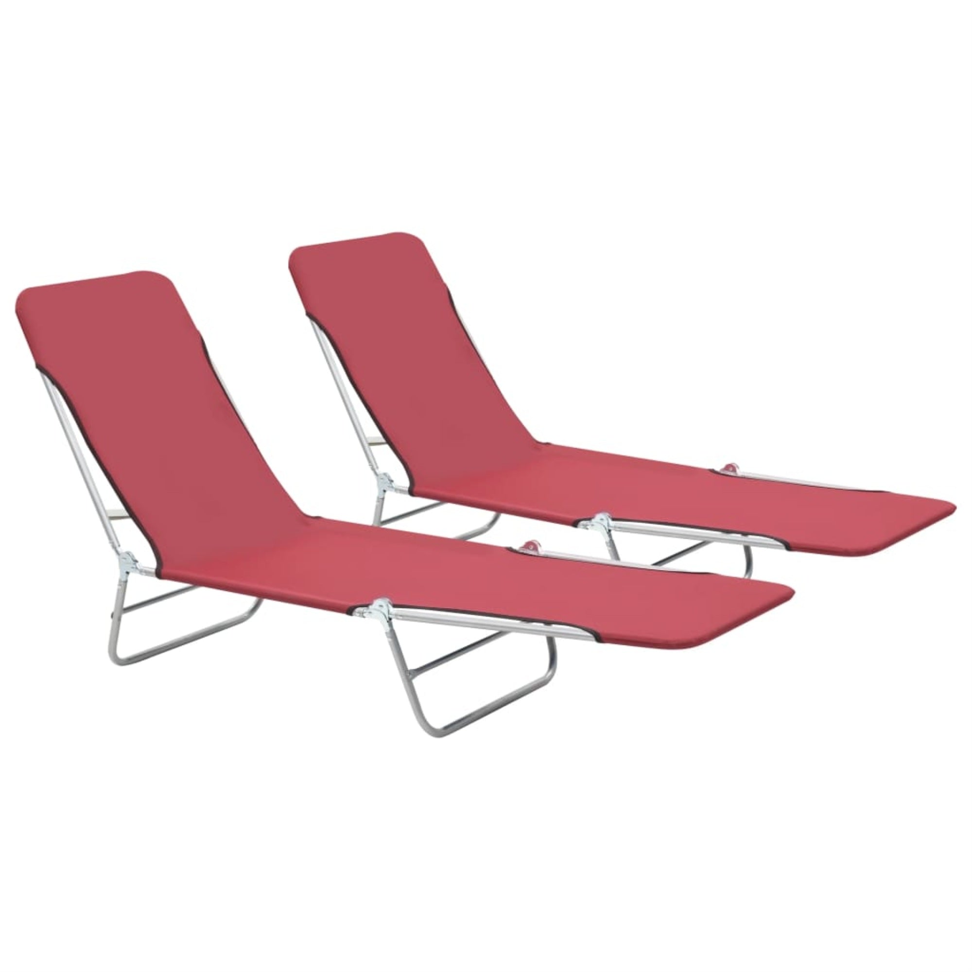 Vidaxl Folding Sun Loungers 2 Pcs Steel And Fabric Red
