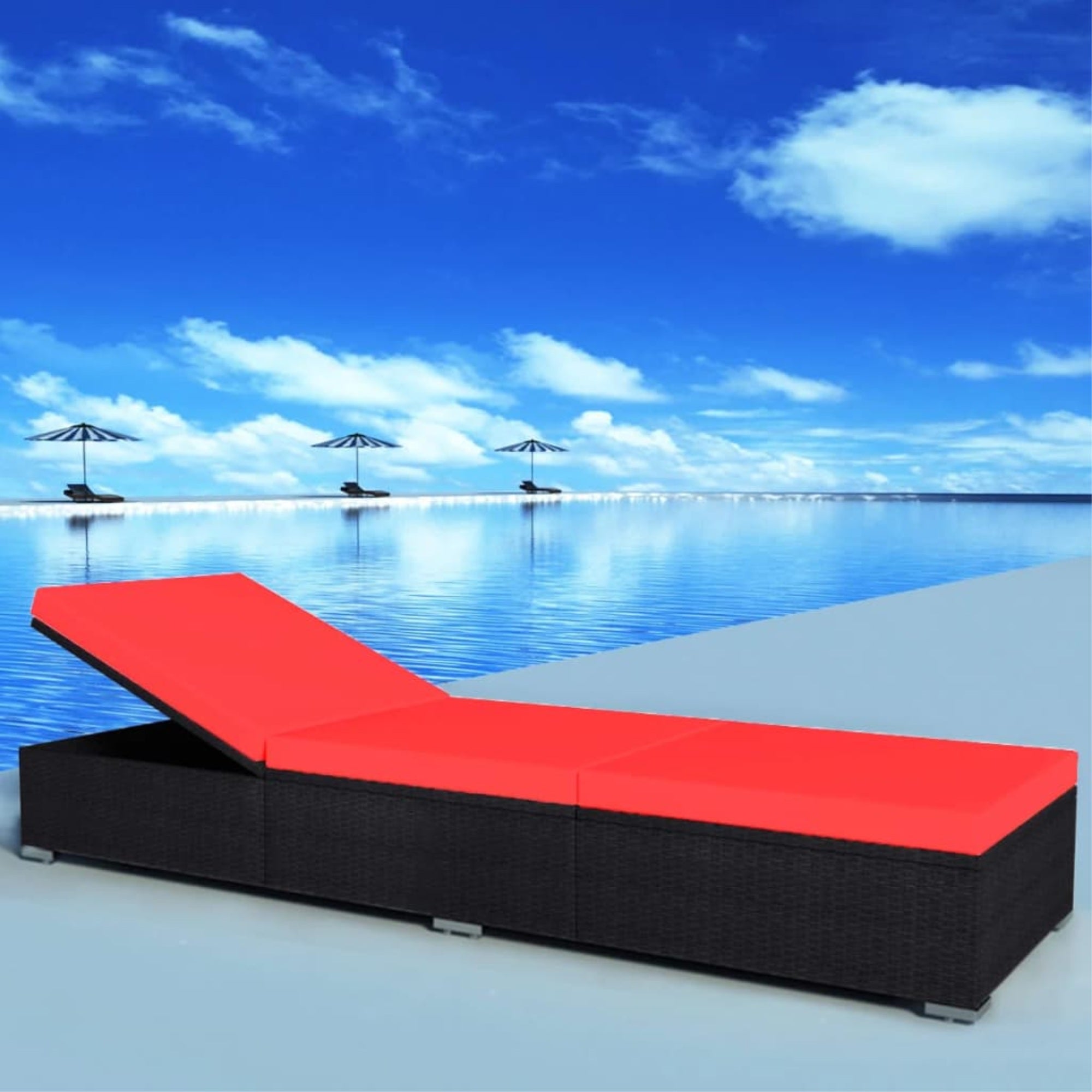 vidaXL Sun Lounger with Cushion Poly Rattan Black