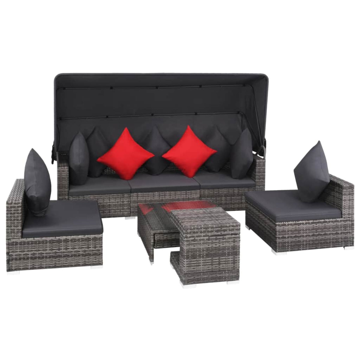 Vidaxl 7 Piece Garden Lounge Set With Cushions Poly Rattan Gray