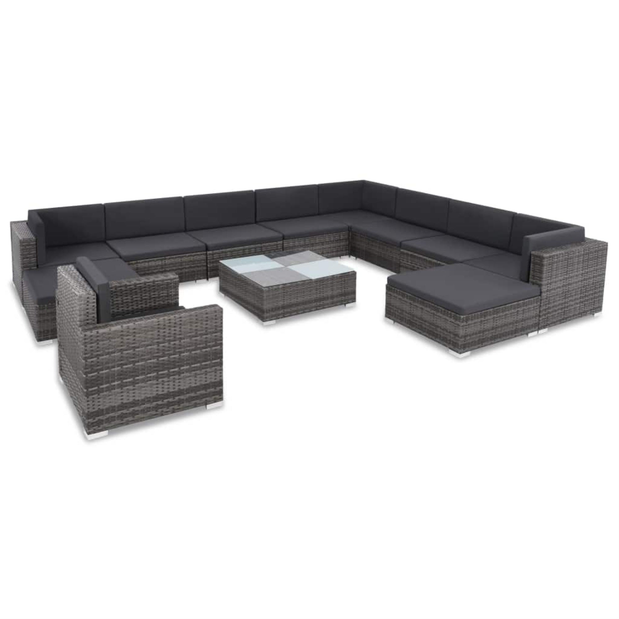Vidaxl 12 Piece Garden Lounge Set With Cushions Poly Rattan Gray