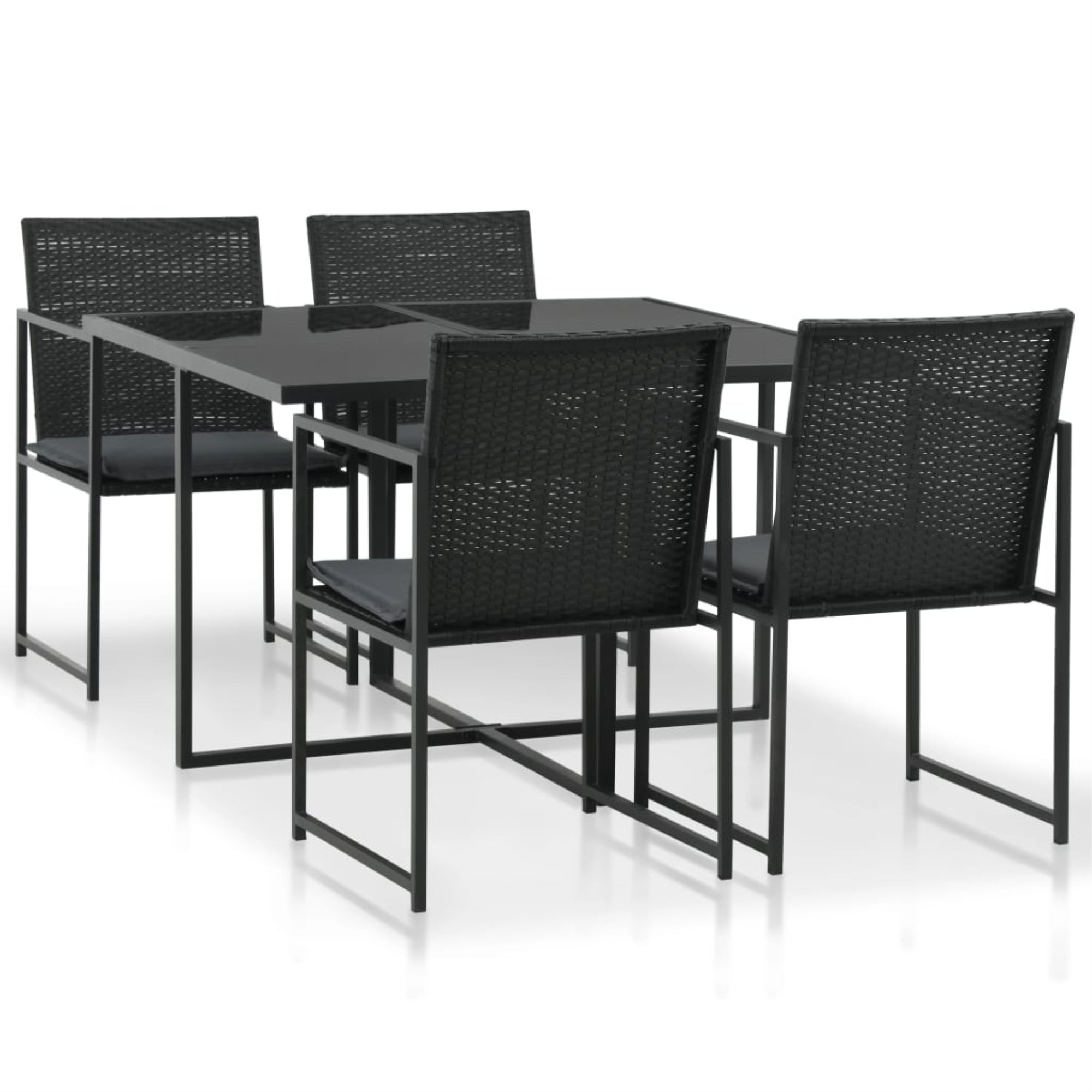 Vidaxl 5 Piece Outdoor Dining Set With Cushions Poly Rattan Black