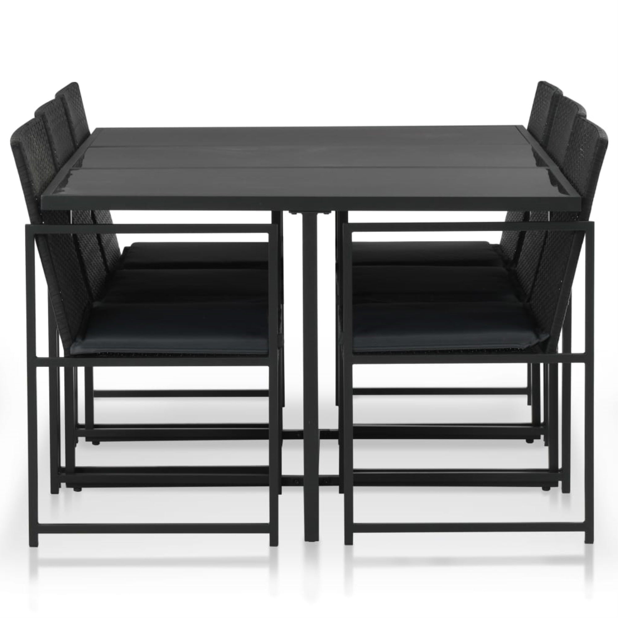Vidaxl 7 Piece Outdoor Dining Set With Cushions Poly Rattan Black