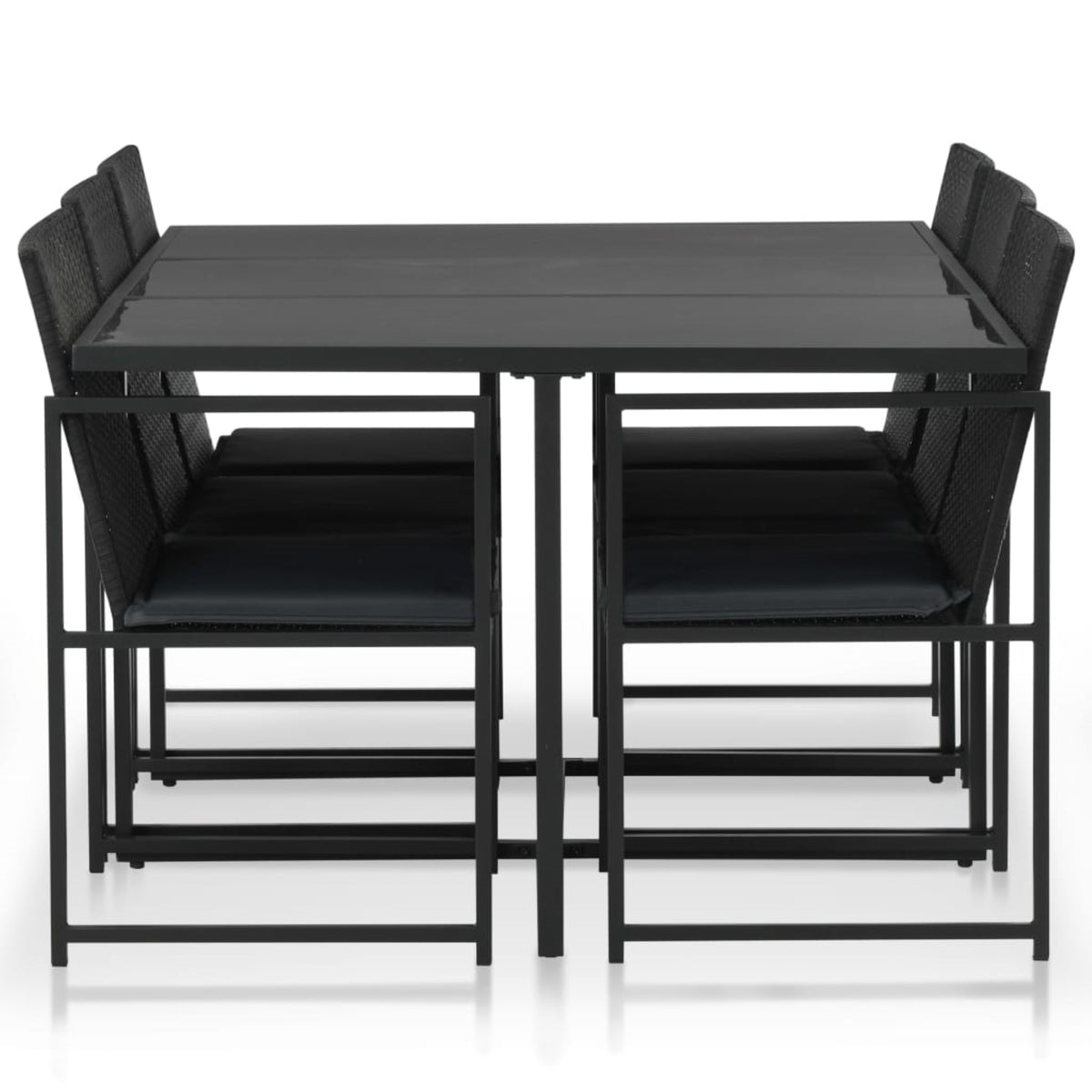 Vidaxl 7 Piece Outdoor Dining Set With Cushions Poly Rattan Black