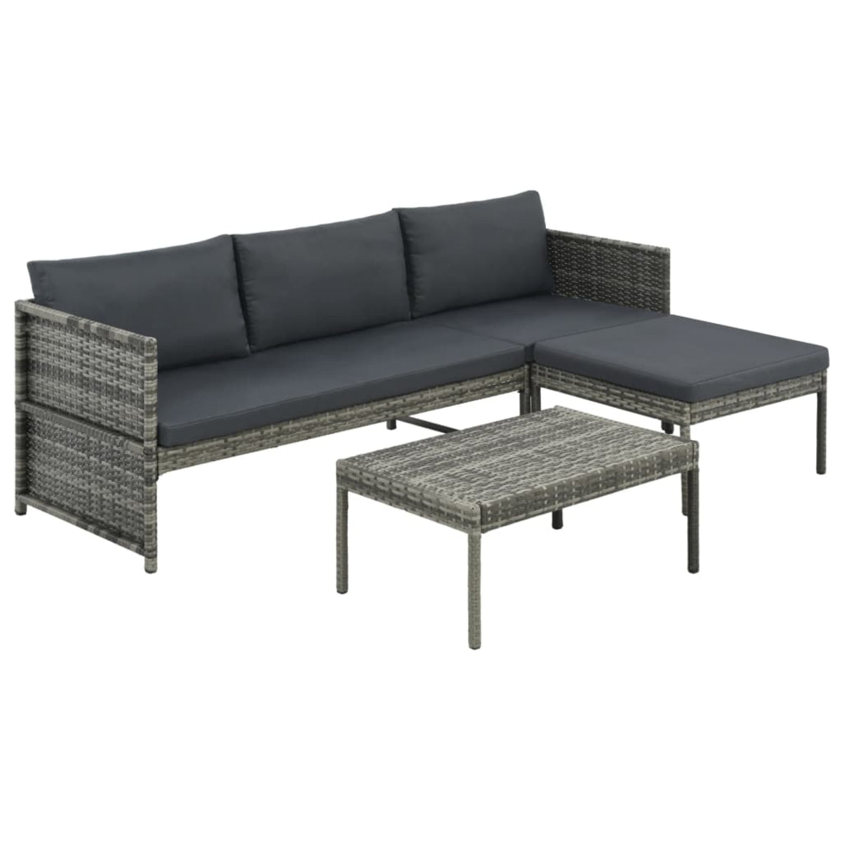 Vidaxl 3 Piece Garden Lounge Set With Cushions Poly Rattan Gray