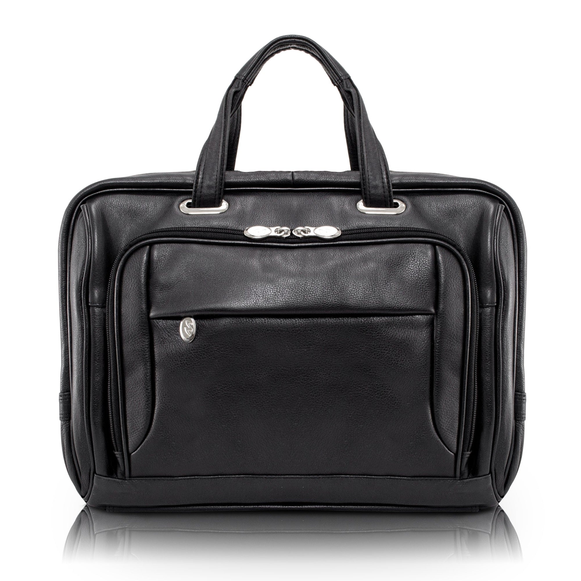 I Series | WEST LOOP | 17 Leather Expandable Double Compartment Briefcase - Black