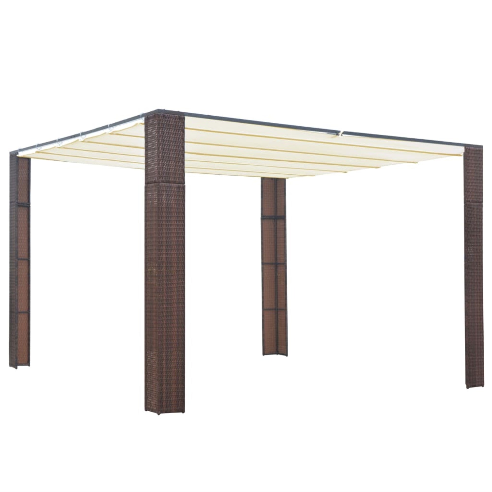 Vidaxl Gazebo With Roof Poly Rattan 118.1'X118.1'X78.7' Brown And Cream