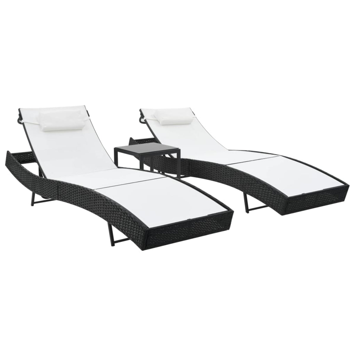 Vidaxl Sun Loungers 2 Pcs With Table Poly Rattan And Textilene Black