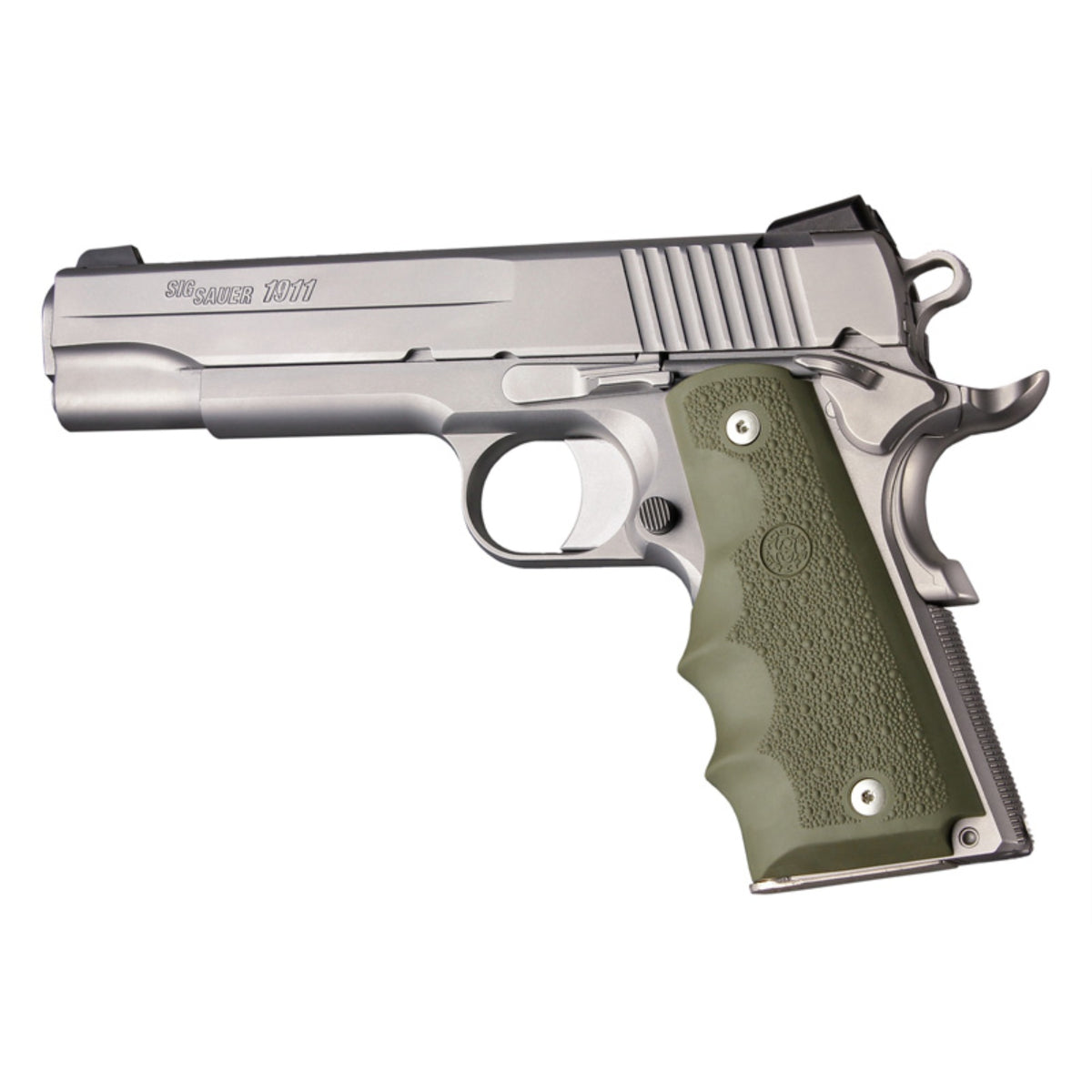 Hogue 1911 Govt. Model: Cobblestone Rubber Grip With Finger Grooves - Od Green