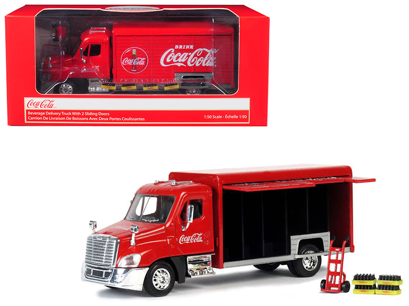Beverage Delivery Truck 'Coca-Cola' With Handcart And 4 Bottle Cases 1/50 Diecast Model By Motorcity Classics