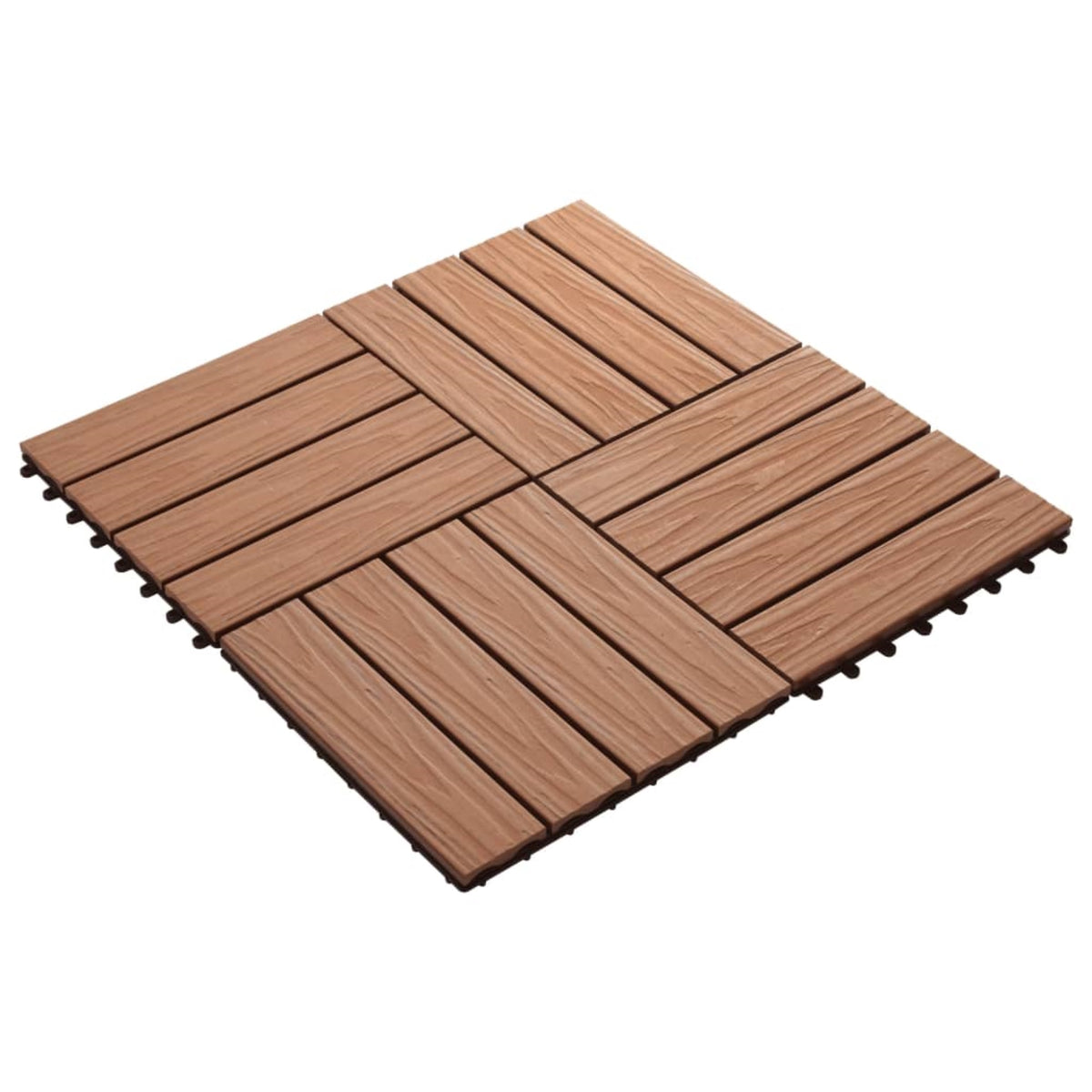 Vidaxl 11 Pcs Decking Tiles Deep Embossed Wpc 11.8' X 11.8' 1 Sqm Light Brown