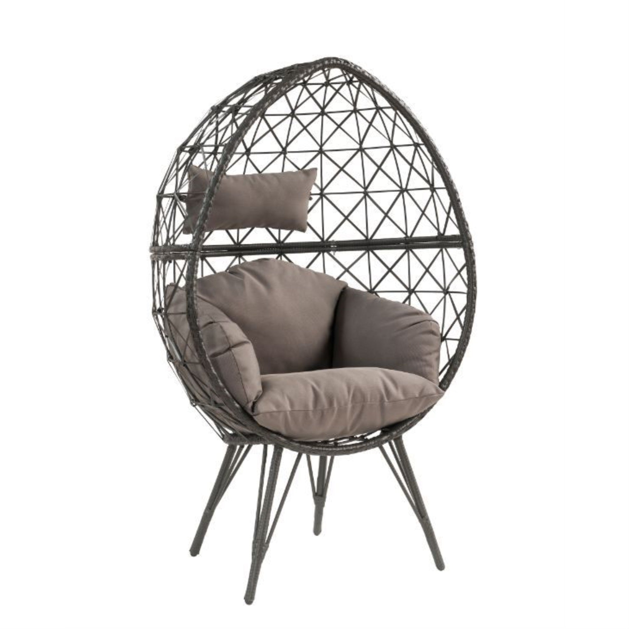 Patio Lounge Chair, Light Gray Fabric & Black Wicker