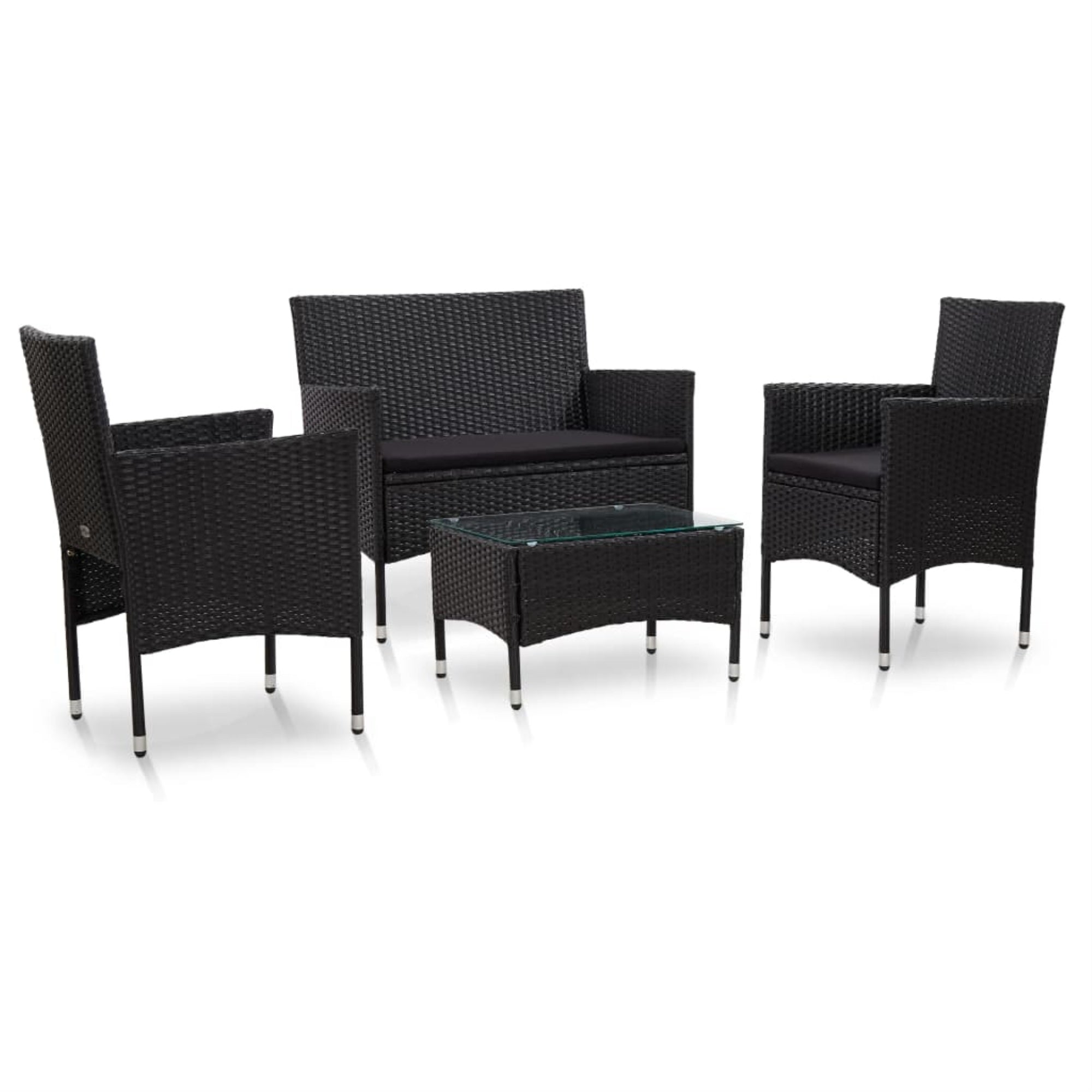 Vidaxl 4 Piece Garden Lounge Set With Cushions Poly Rattan Black