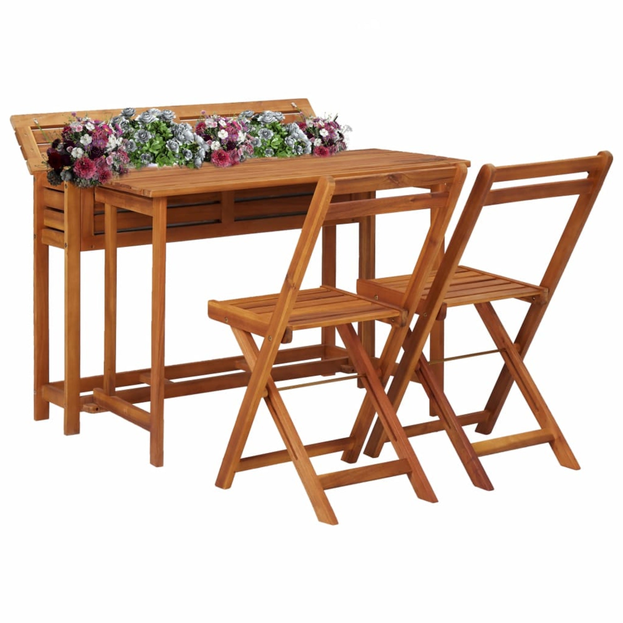 Vidaxl Balcony Planter Table With 2 Bistro Chairs Solid Acacia Wood