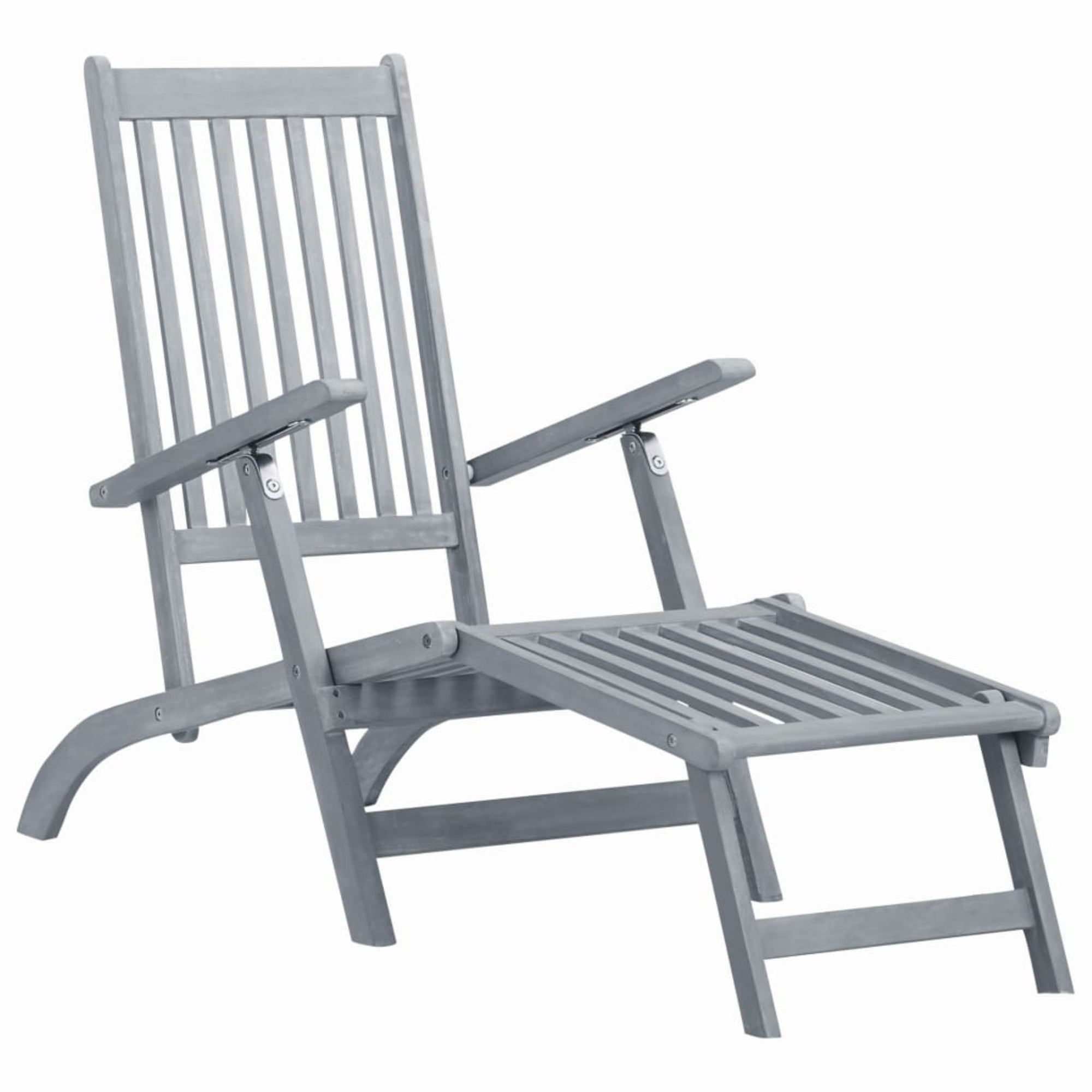 Vidaxl Outdoor Deck Chair With Footrest Grey Wash Solid Acacia Wood