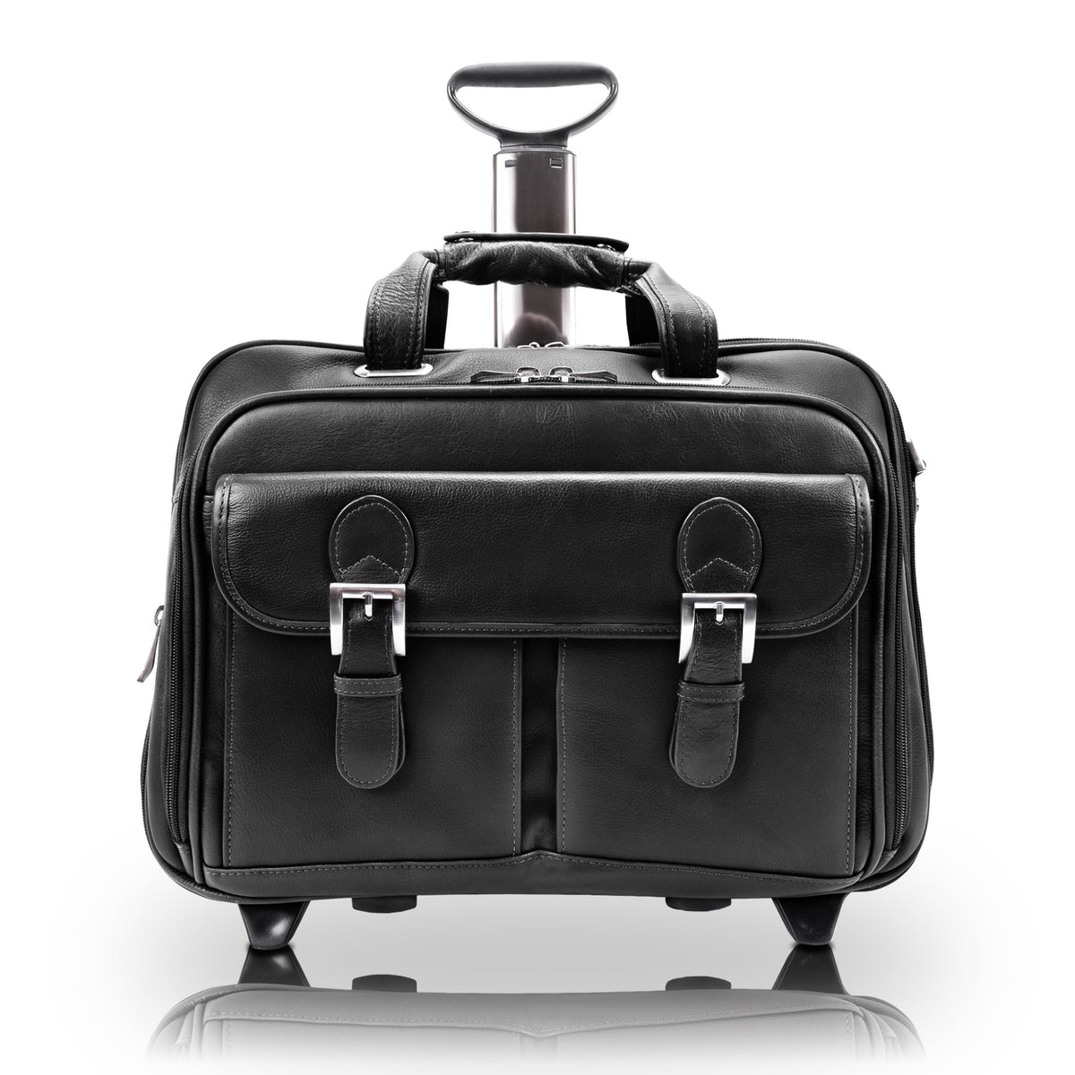 Vernazza | Ceresola | 15 Leather Checkpoint-Friendly  Patented Detachable -Wheeled Laptop Briefcase - Black