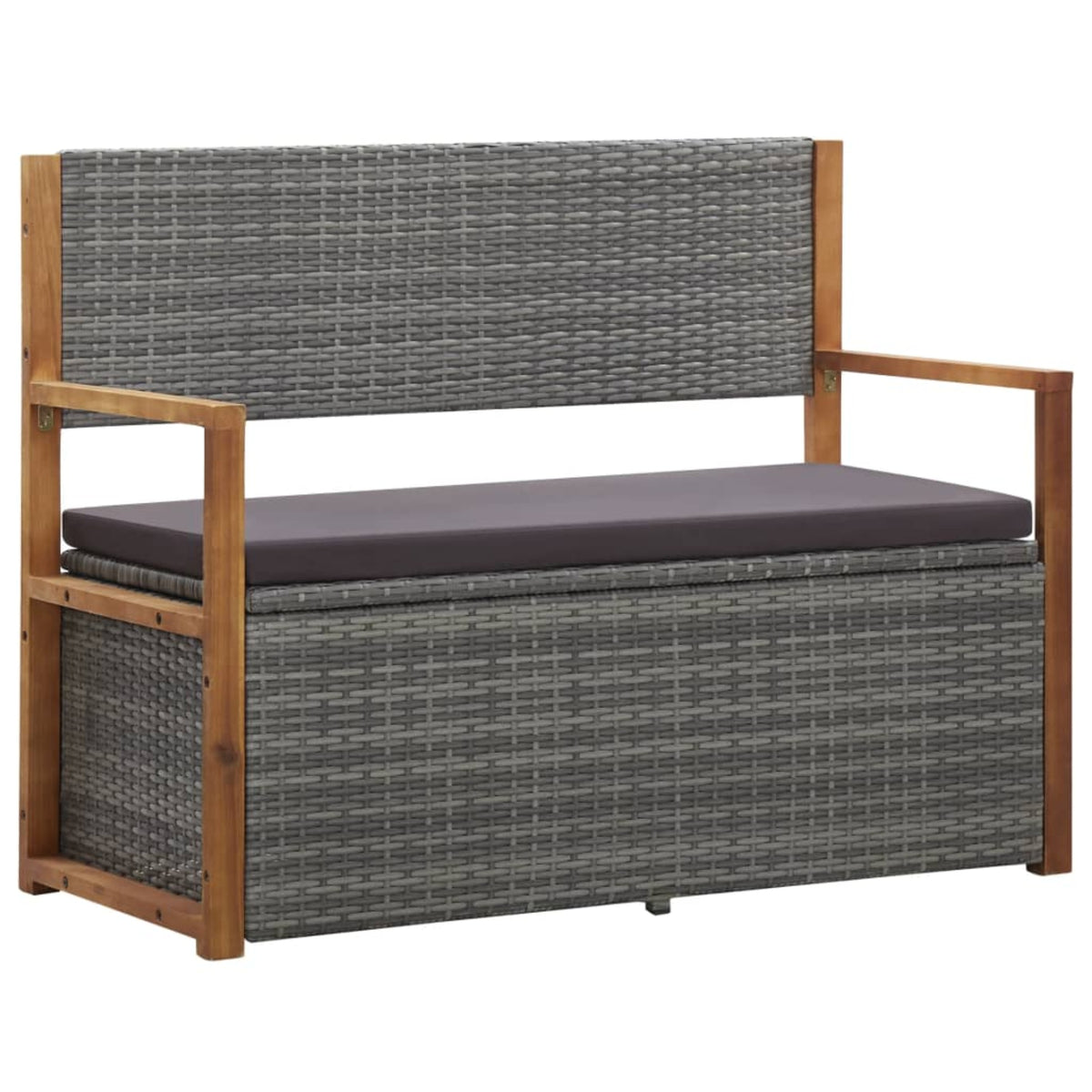 Vidaxl Storage Bench 43.3' Poly Rattan And Solid Acacia Wood Gray