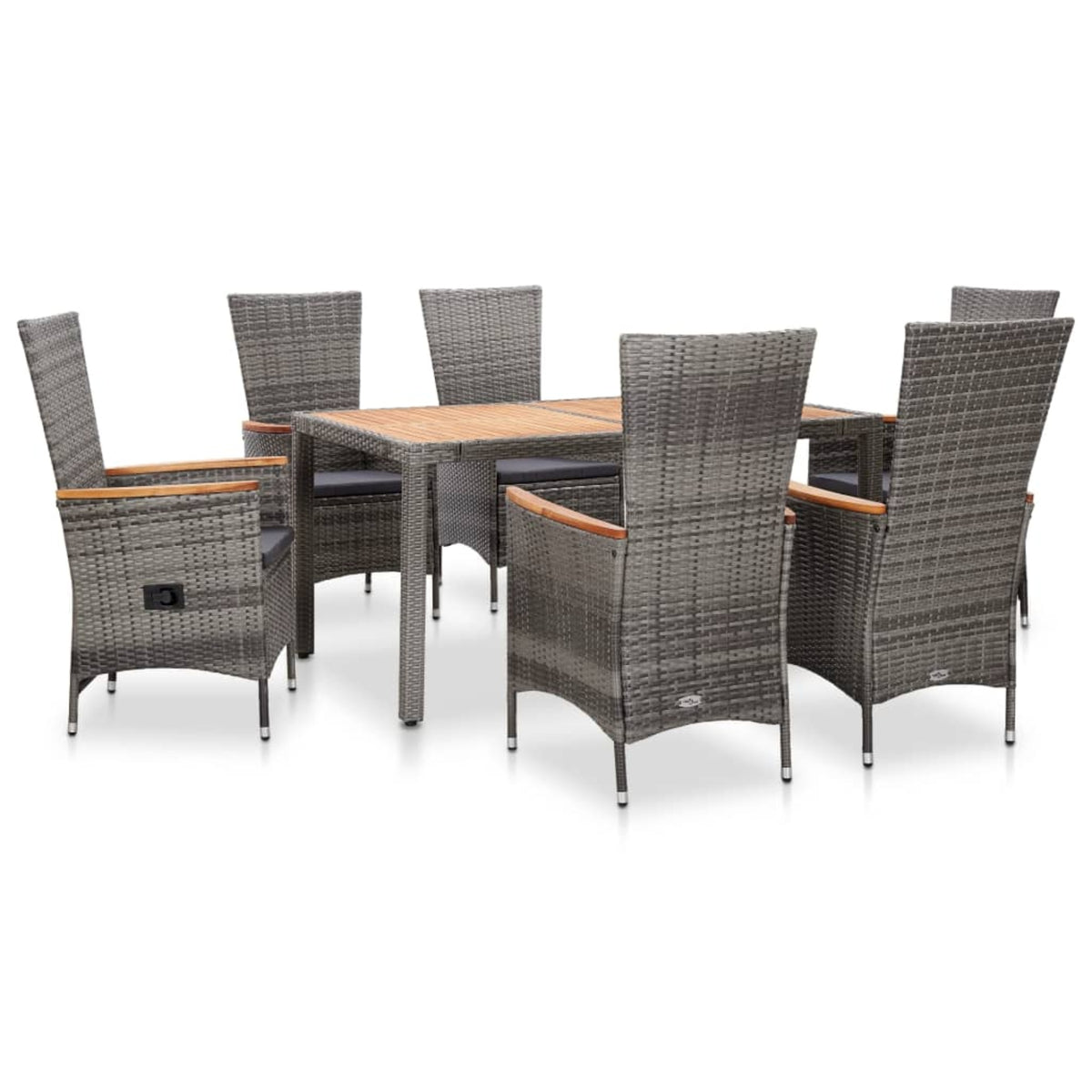 Vidaxl 7 Piece Outdoor Dining Set With Cushions Poly Rattan Gray