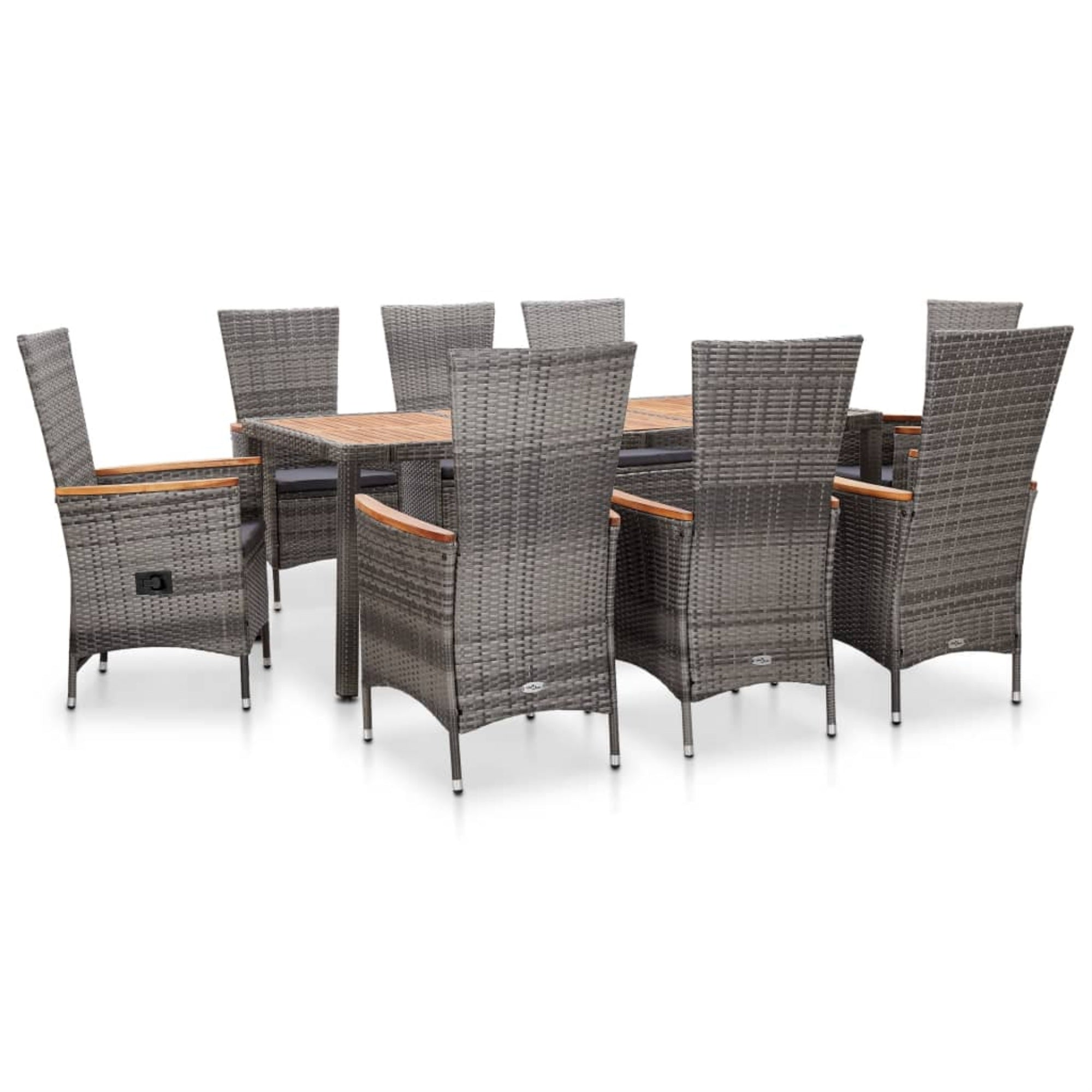 Vidaxl 9 Piece Outdoor Dining Set With Cushions Poly Rattan Gray