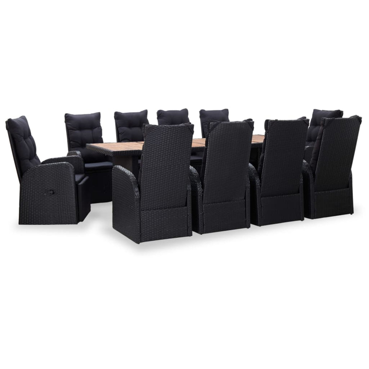 Vidaxl 11 Piece Outdoor Dining Set Poly Rattan Acacia Wood Black
