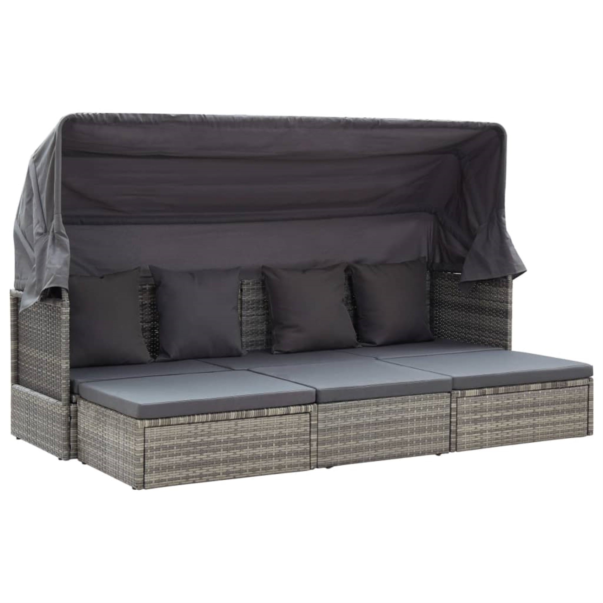 Vidaxl Patio Lounge Bed With Roof Mixed Gray Poly Rattan
