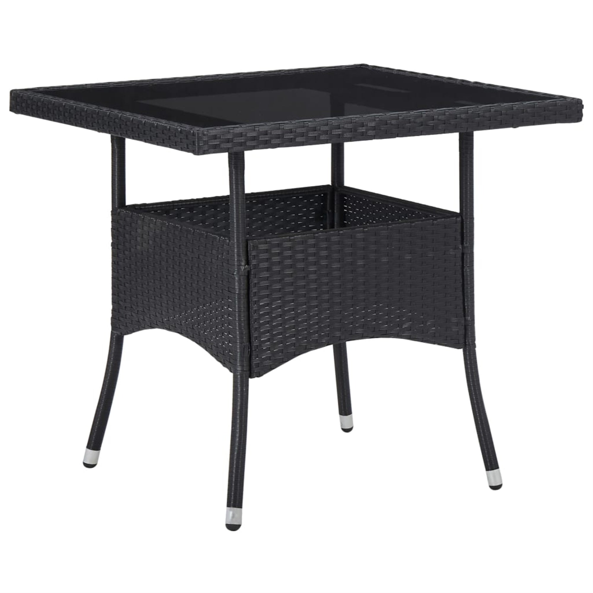 Vidaxl Outdoor Dining Table Black Poly Rattan And Glass