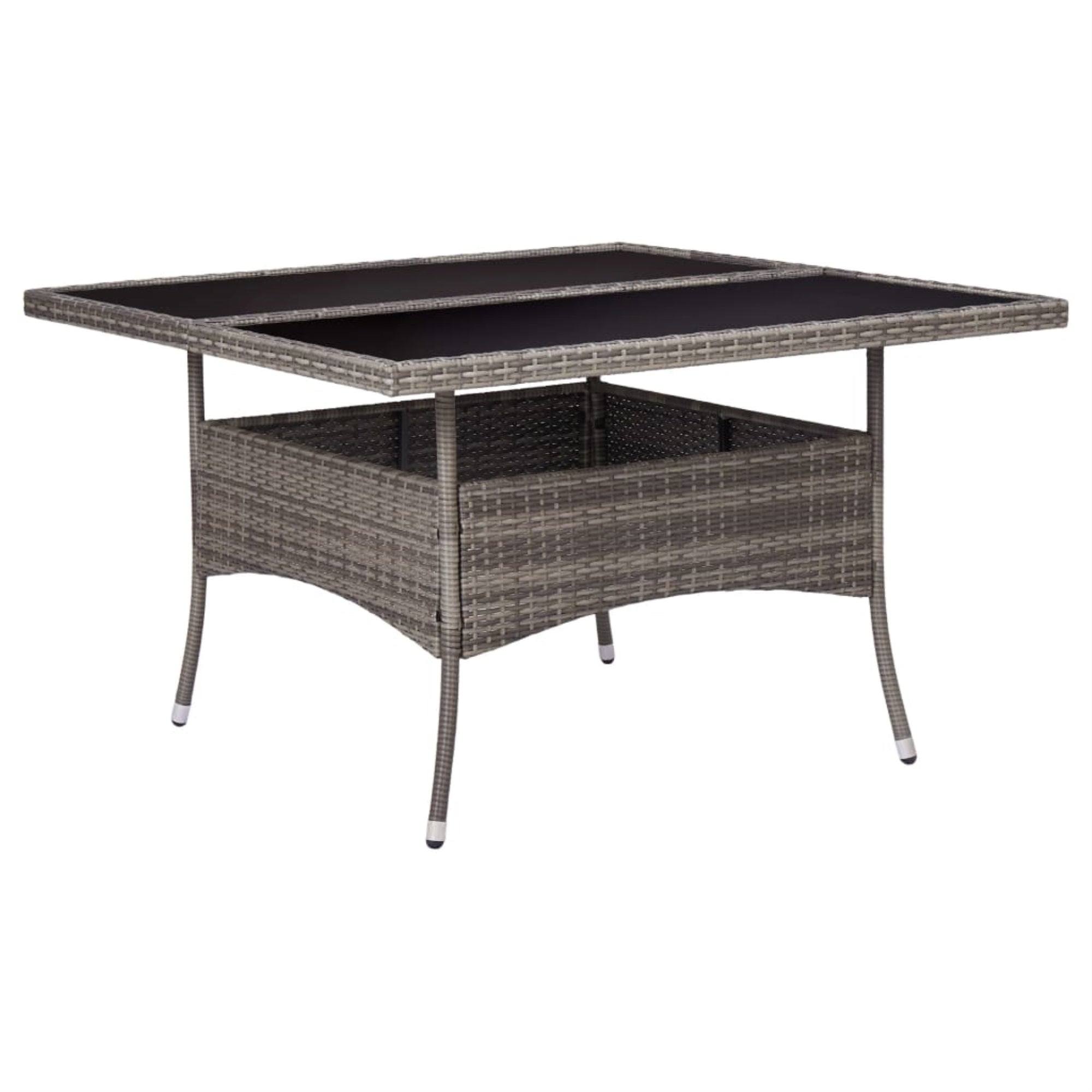 Vidaxl Outdoor Dining Table Gray Poly Rattan And Glass