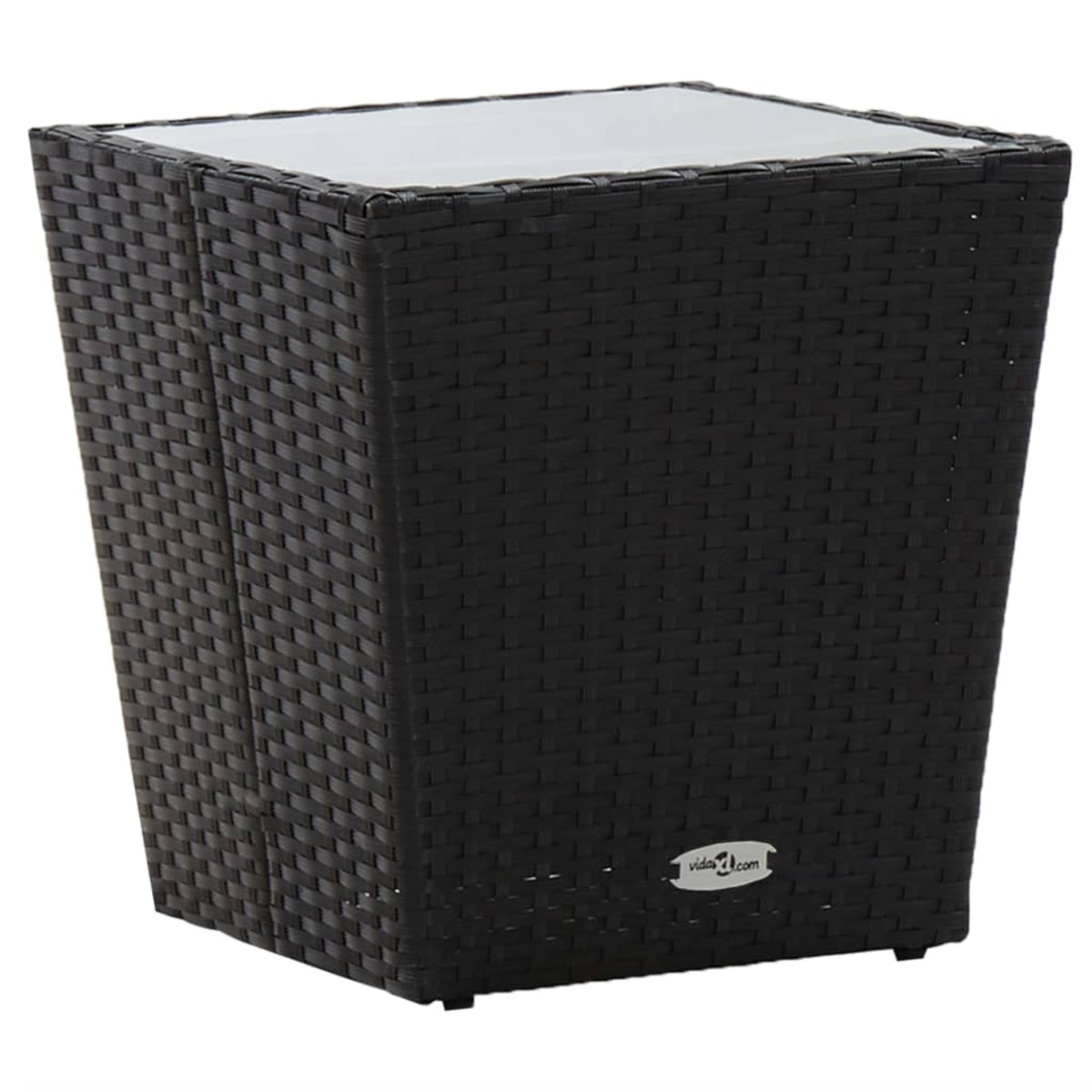Vidaxl Tea Table Black 16.3'X16.3'X16.9' Poly Rattan And Tempered Glass